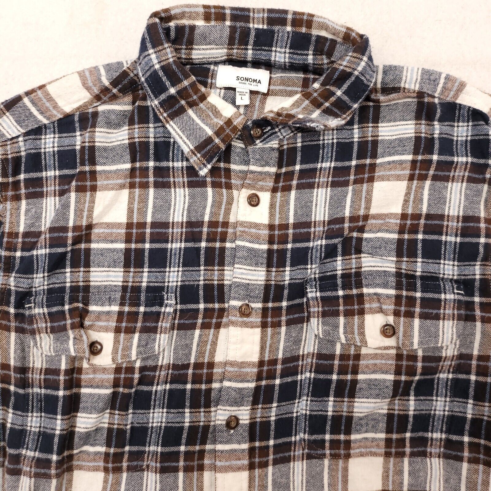 Sonoma Sonoma Tartan Flannel Shirt Mens Size Large L Blue White Size US L / EU 52-54 / 3 - 1 Thumbnail