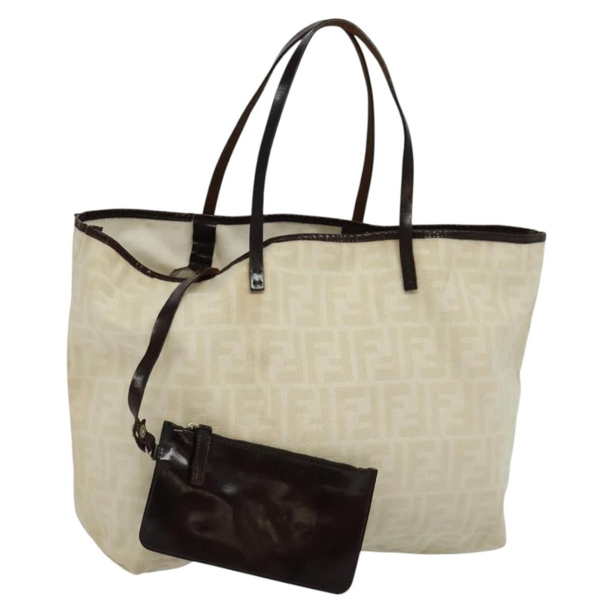 Fendi Zucca Canvas Tote Bag White Silver, Women's