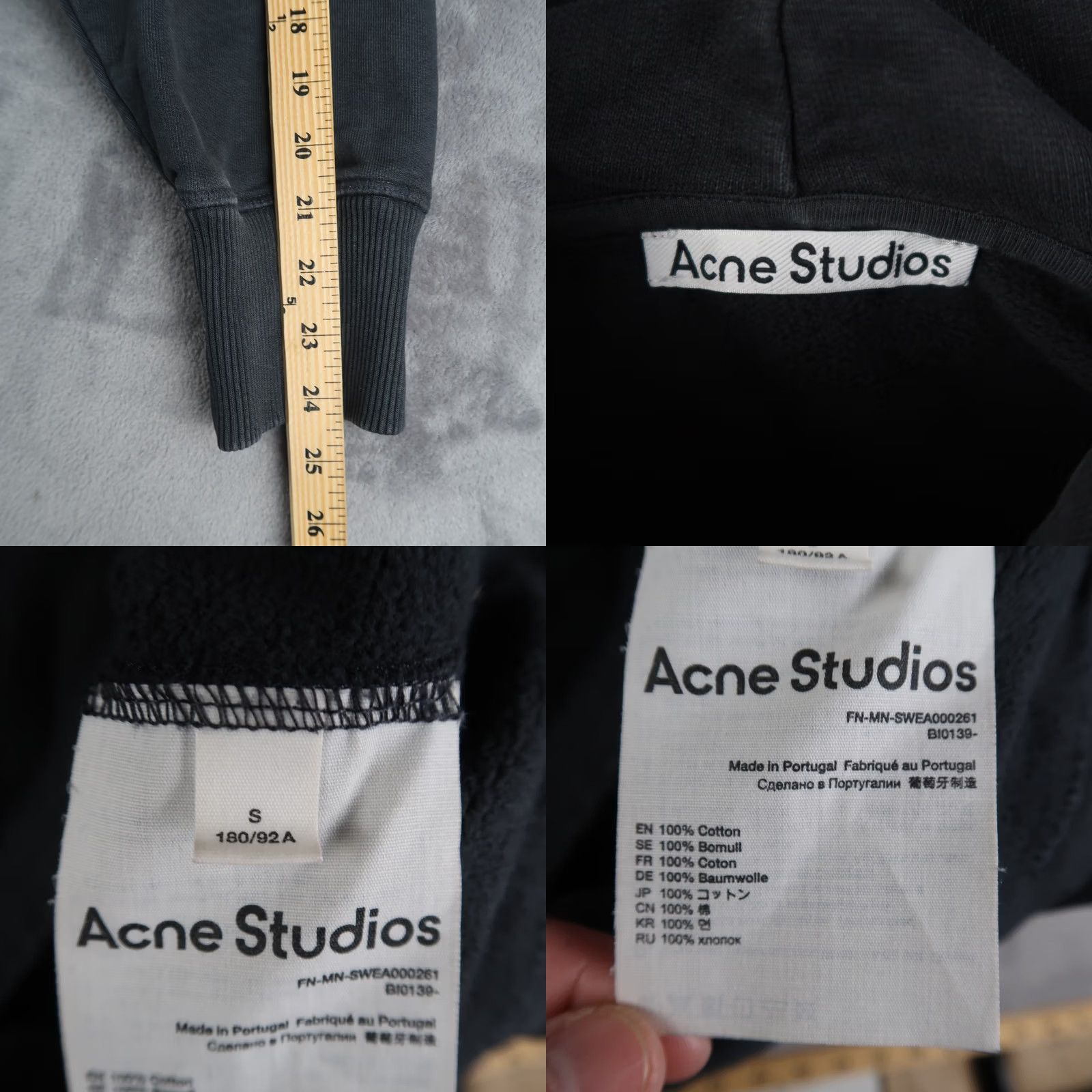 Acne Studios ACNE STUDIOS Mens Hoodie Washed Black Franklin Stamp Size S Oversized Hooded Cotton Fleece Pullover Crew Neck Regular Fit Winter Fall Gents Size US S / EU 44-46 / 1 - 8 Thumbnail