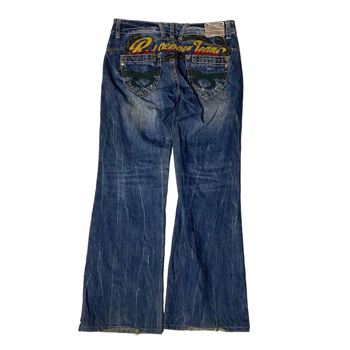 2000's Lolita Red Pepper Flared Seawash Patched Jeans