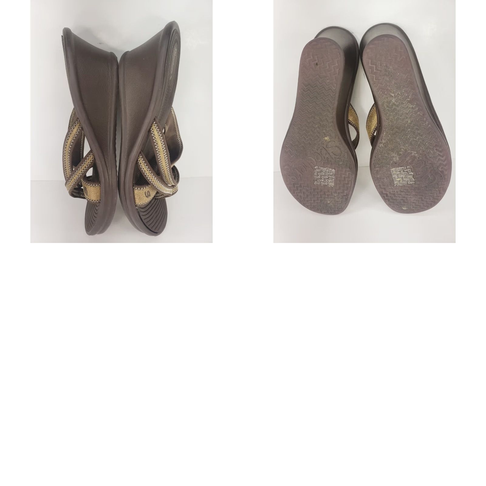 SKECHERS Skechers Sandal Womens SZ 9 Gold & Brown Thong Comfort Slip On Slide Strappy EUC Size US 9 / IT 39 - 8 Thumbnail