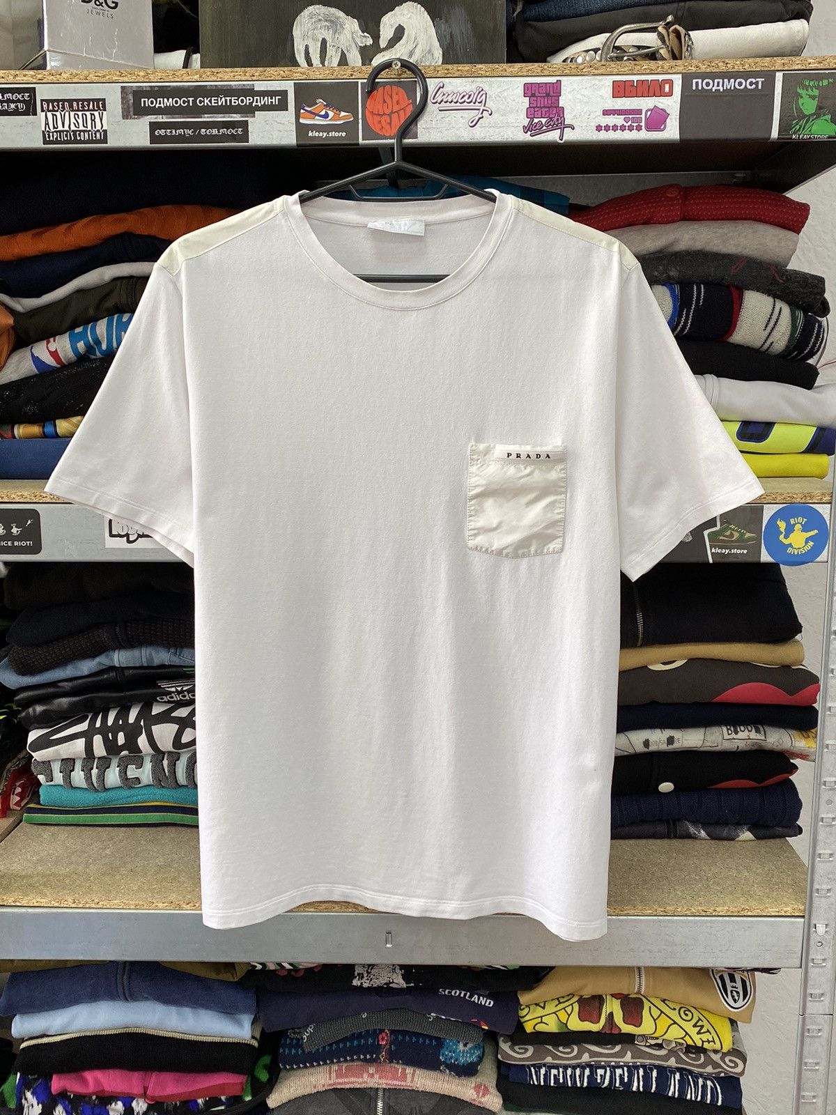 Pre-owned Prada Milano Nylon Pocket White Tab T-shirt