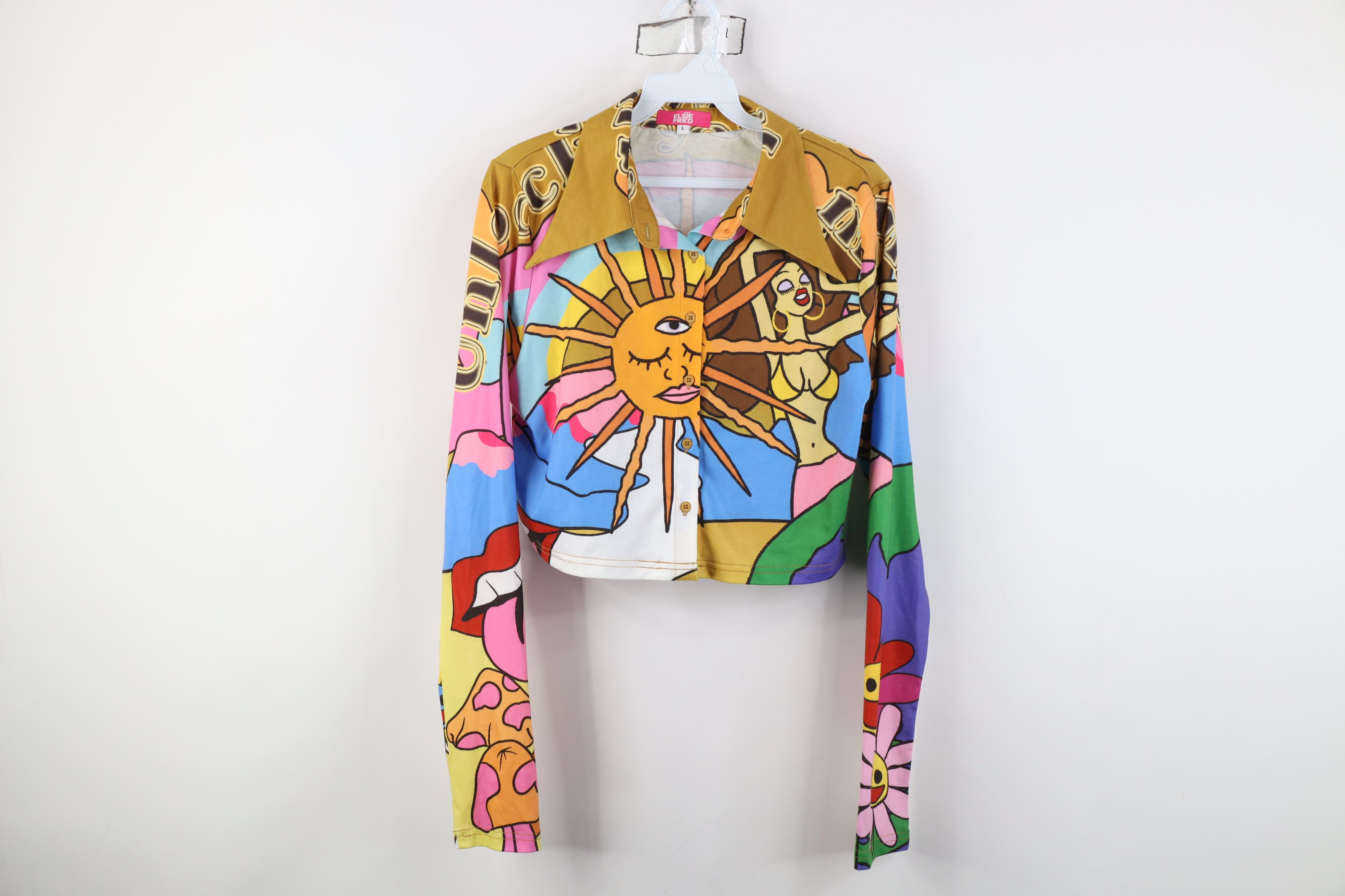 Y2K Elsie Fred Boho Cropped Dagger Collar Button Shirt