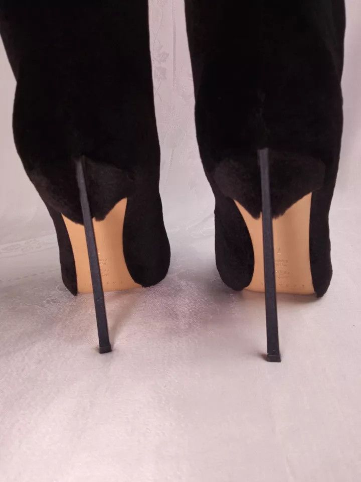 Casadei Blade Heels Black Mid-Calf Mink Fur Boots Size US 6 / IT 36 - 5 Thumbnail