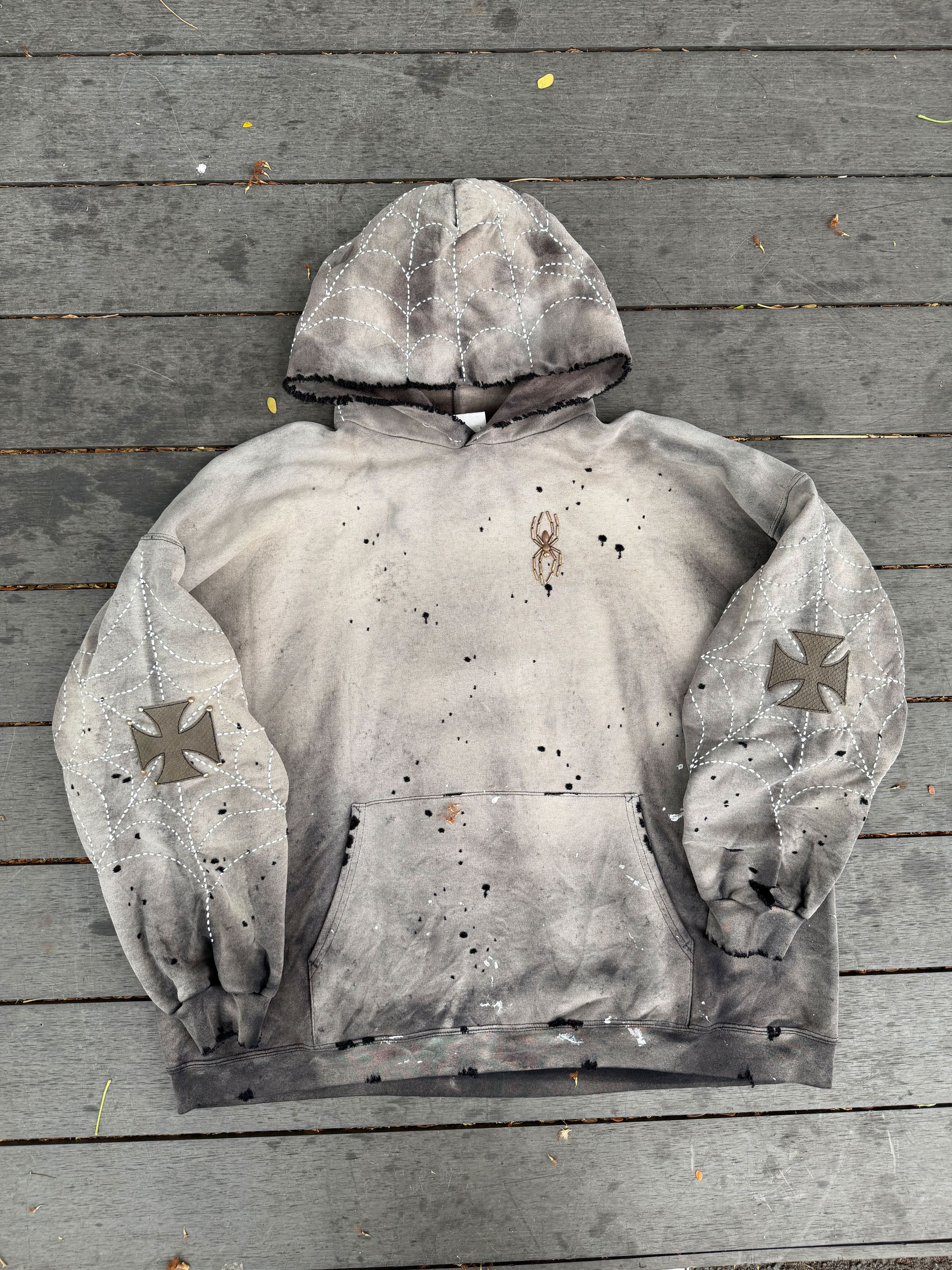 Japanese Brand XXL* Thrashed & Faded Sashiko Spider Web Hoodie Size US XXL / EU 58 / 5 - 12 Thumbnail