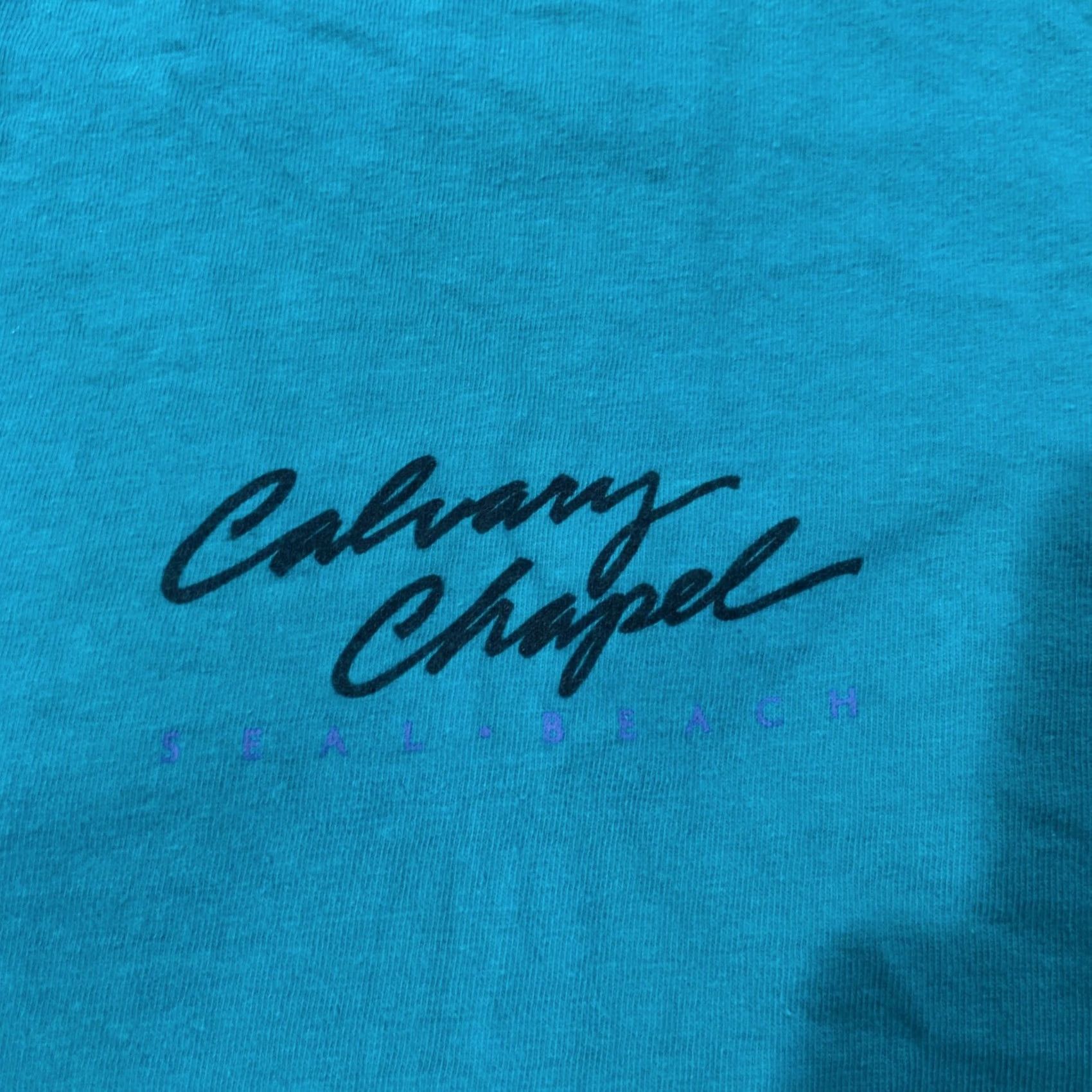 Vintage VINTAGE He Loved Me To Death Cross T Shirt Romans 5:8 Teal SMARtex Men M Short Sleeve Crew Neck USA 1990s Funny Quotes Shirt Size US M / EU 48-50 / 2 - 2 Thumbnail