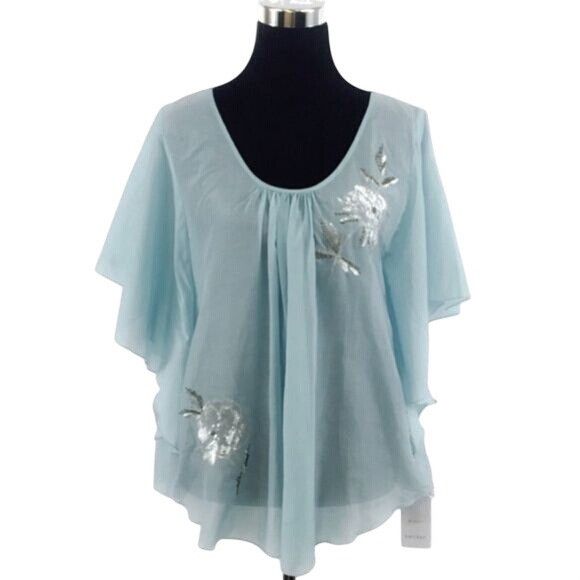Other NWT Karen Kane Aqua Silver Flutter Slv Silk Top | Coastal Me Size M / US 6-8 / IT 42-44 - 1 Thumbnail