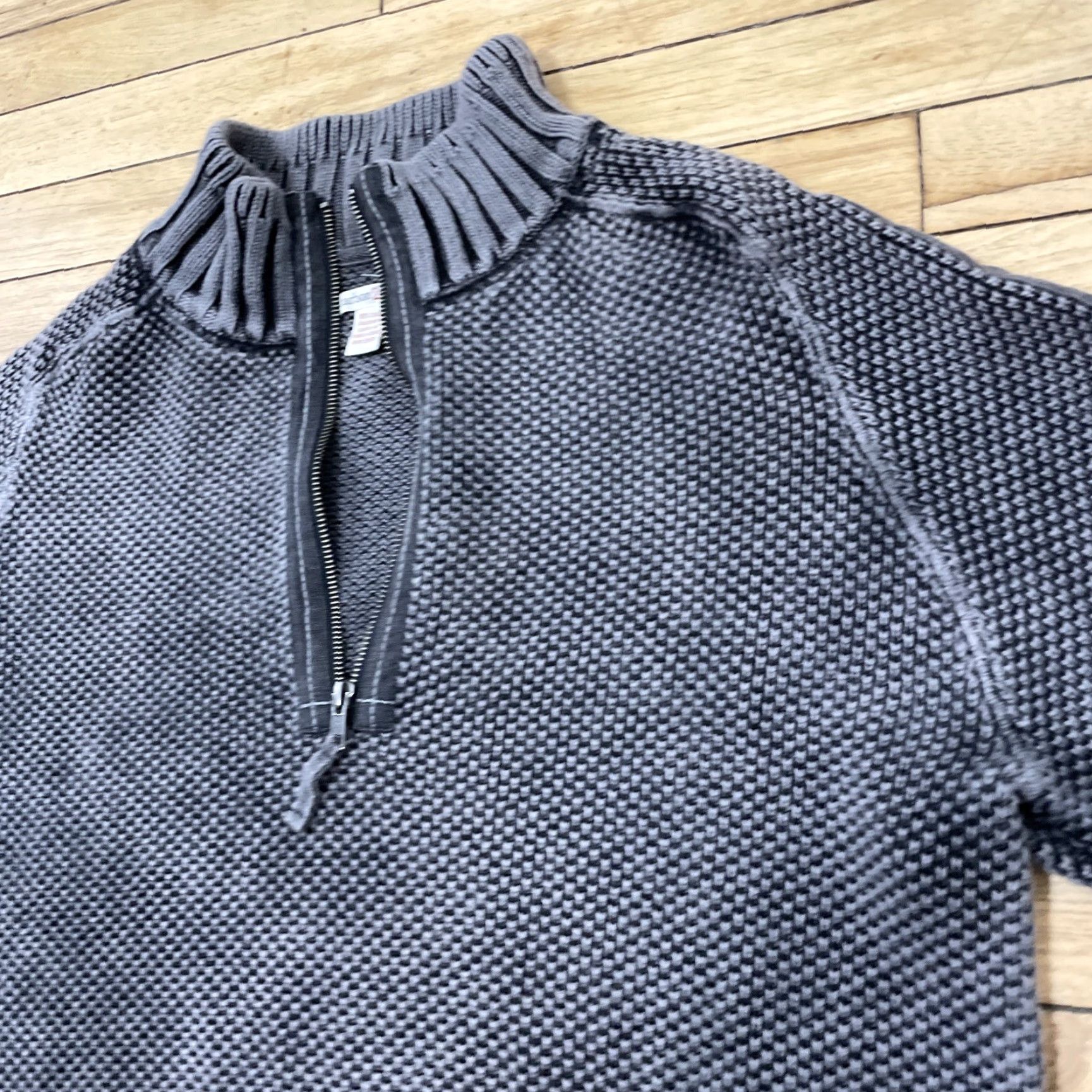 Carbon2Cobalt CARBON 2 COBALT Chunky Waffle Knit Sweater Men L Gray 1/4 Zip Pique Thermal Size US L / EU 52-54 / 3 - 3 Thumbnail