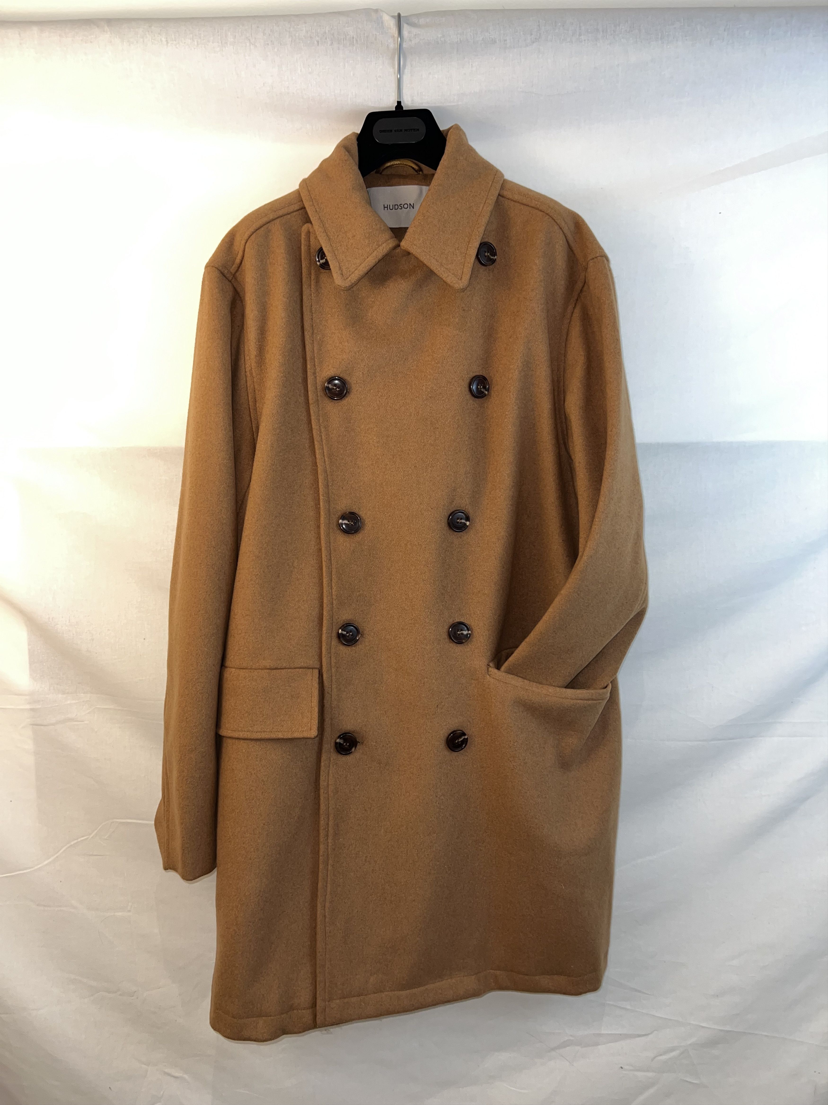 image of Hudson - Large Wool Blend Camel Peacoat - , Men's