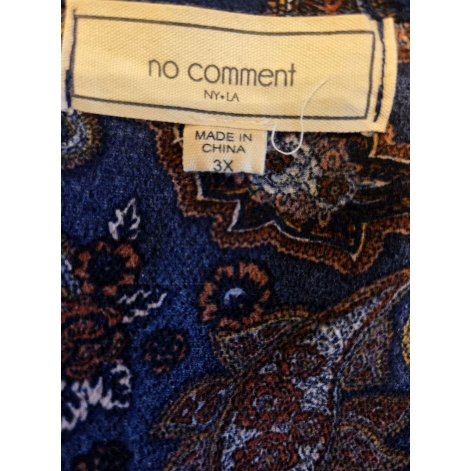 Vintage No Comment Blue Paisley Print Bell Sleeve Top 3X Plus Womens Size XXL / US 16-18 / IT 52-54 - 6 Thumbnail