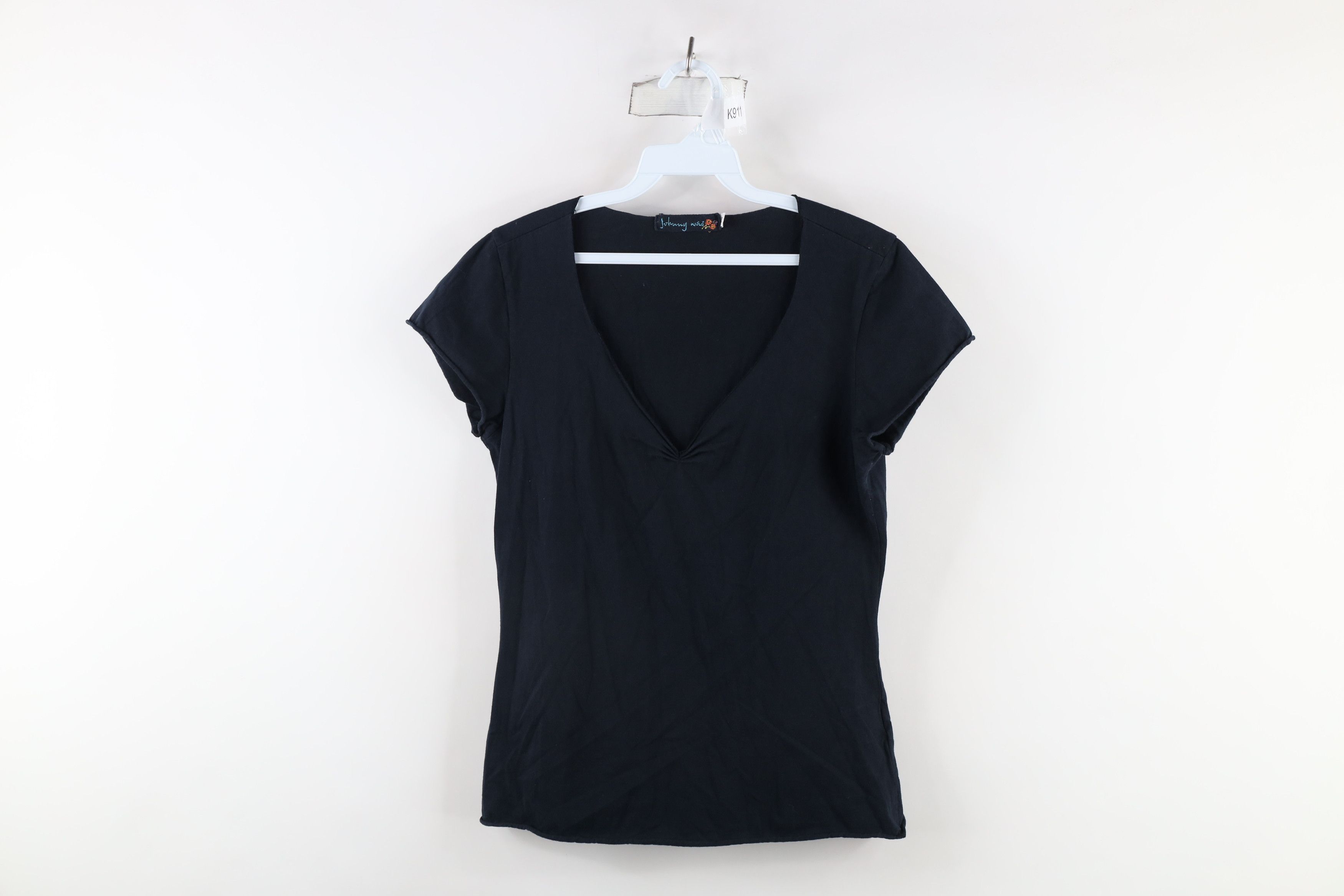 Johnny Was × Vintage Vintage 90s Johnny Was Marled Blank V-Neck T-Shirt Black USA Size M / US 6-8 / IT 42-44 - 1 Thumbnail
