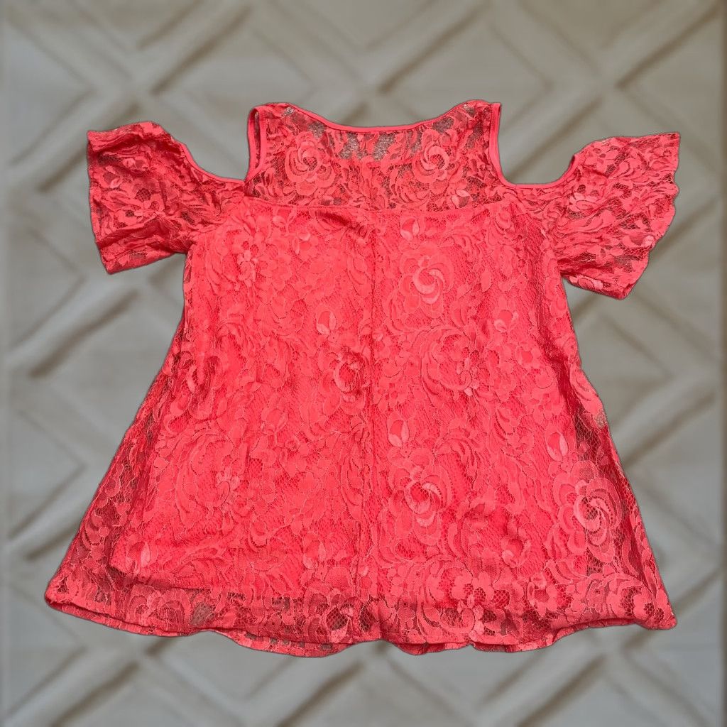 Pinko Naif Pink Blouse Womens M Short Sleeve Lace Cold Shoulder Nylon Top Regular Pink Fabric Basic Casual Vogue Size M / US 6-8 / IT 42-44 - 1 Thumbnail