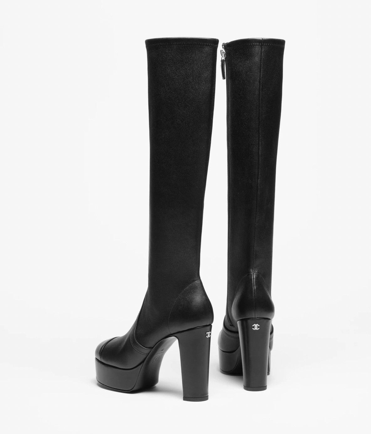 Chanel 24K Lambskin CC Platform Block Heel Knee High Boots 37.5C Size US 7.5 / IT 37.5 - 19 Thumbnail