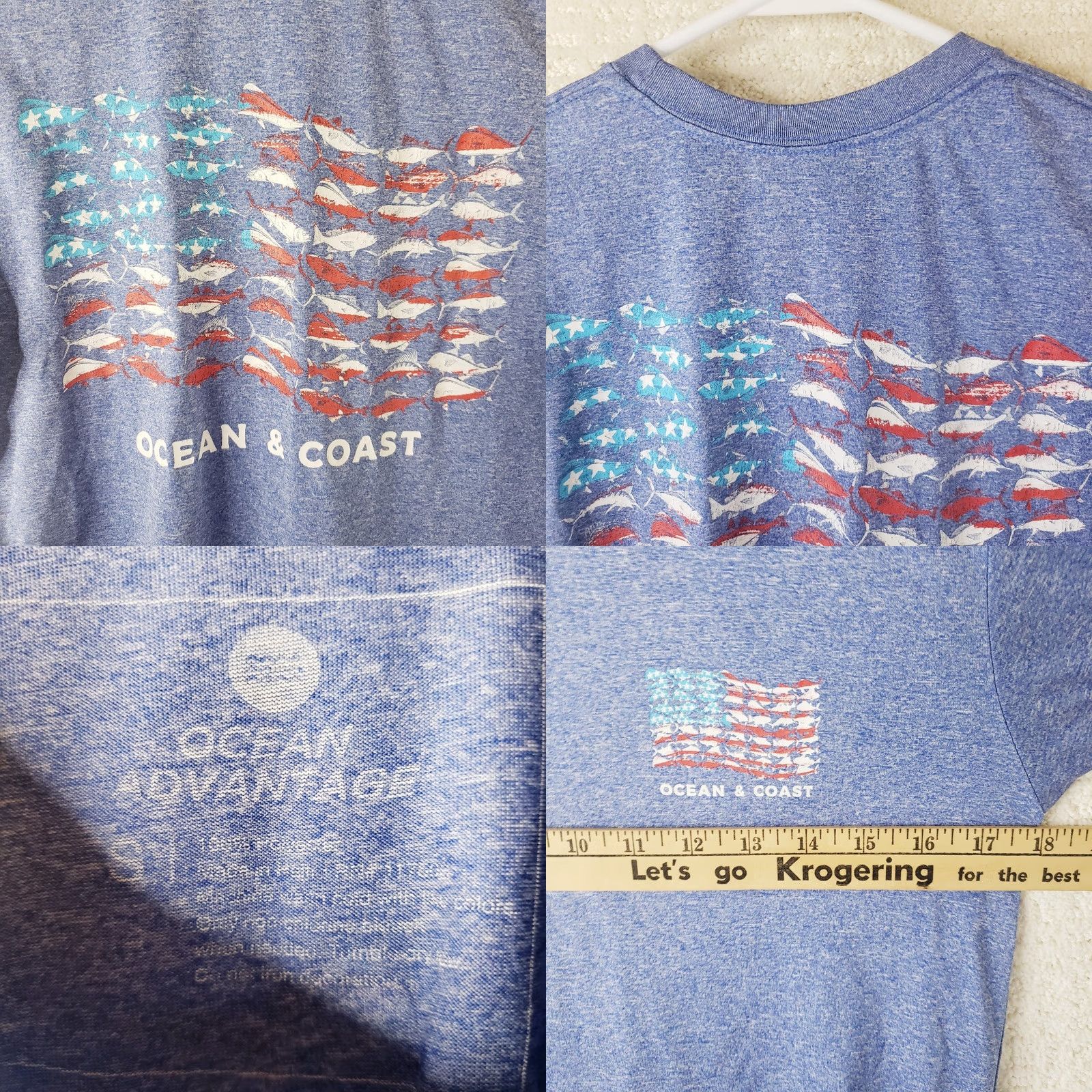 Vintage Ocean Advantage Men's S Blue Short Sleeve T-Shirt Fishing American Flag Size US S / EU 44-46 / 1 - 8 Thumbnail