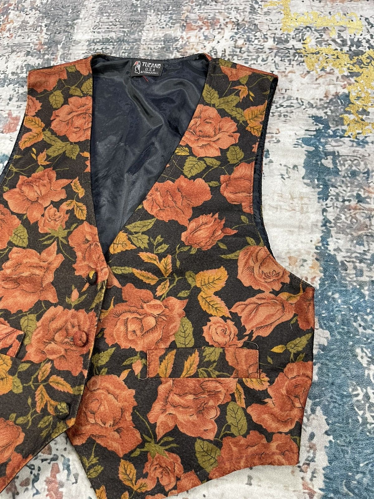 Vintage Vintage Tucano USA Floral Velour Waistcoat Gilet Size ONE SIZE - 3 Thumbnail