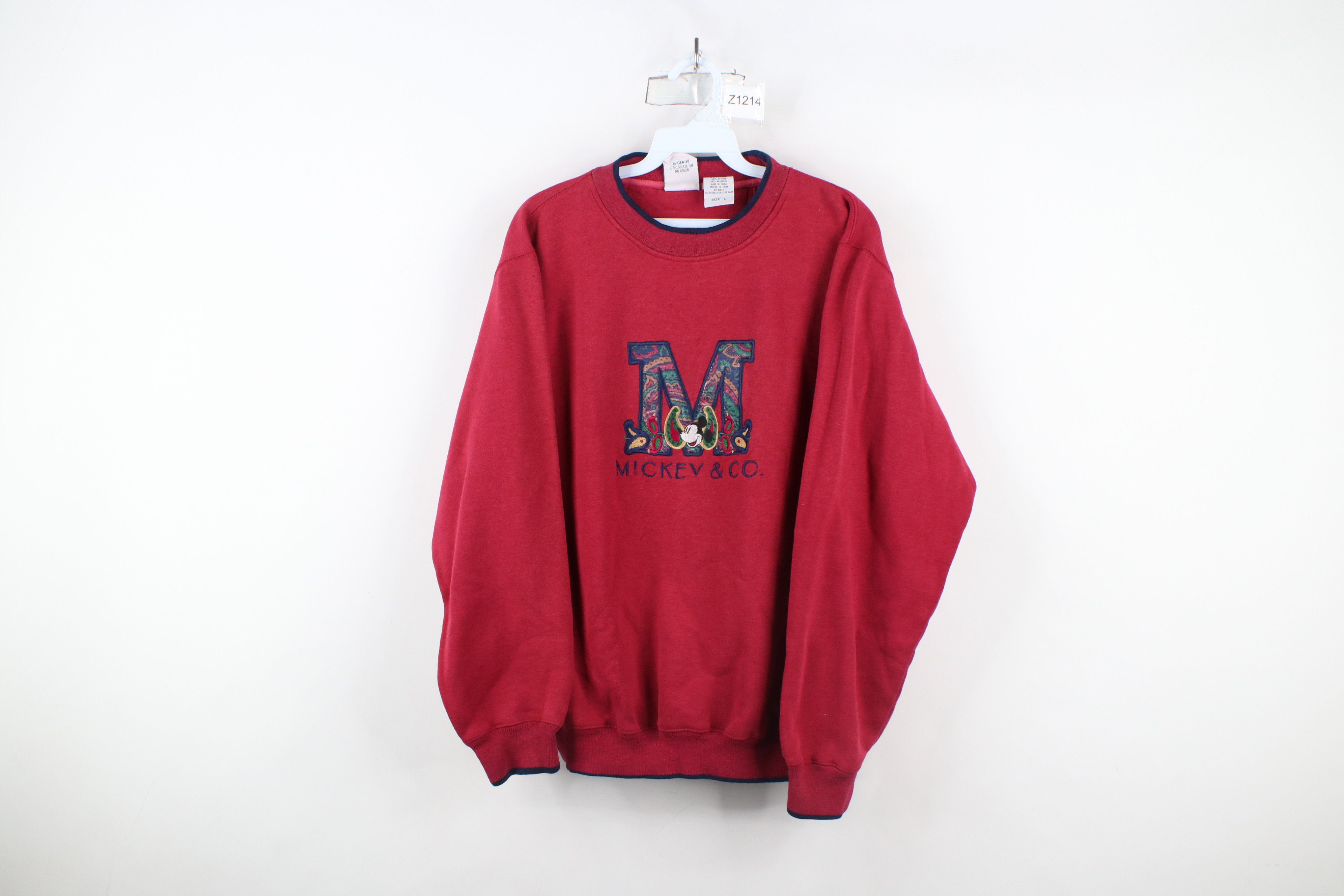 Disney × Vintage Vintage 90s Disney Paisley Mickey Mouse Sweatshirt Red Size L / US 10 / IT 46 - 1 Thumbnail
