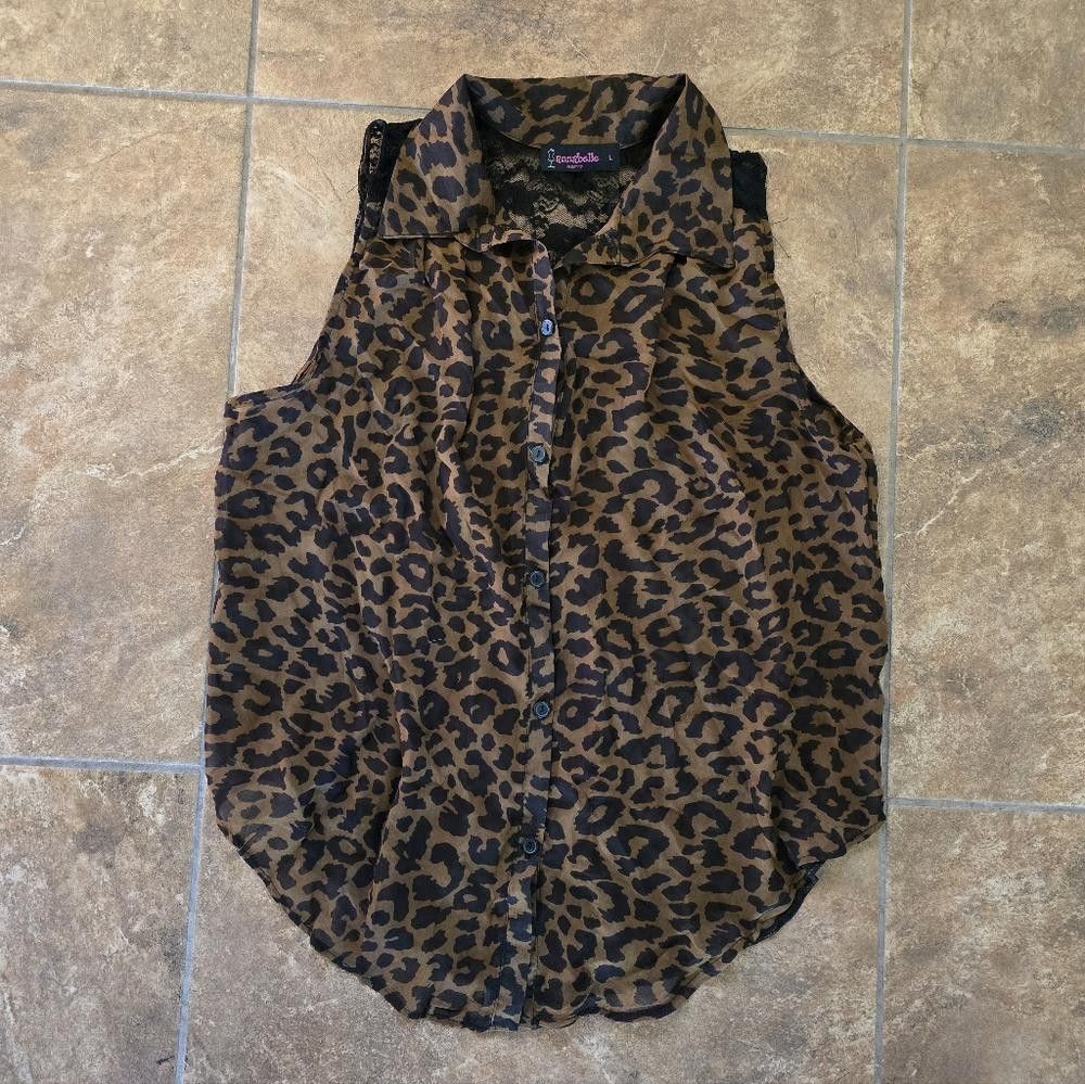 Designer Brown Leopard Annabelle Button Down Blouse Size L / US 10 / IT 46 - 1 Thumbnail