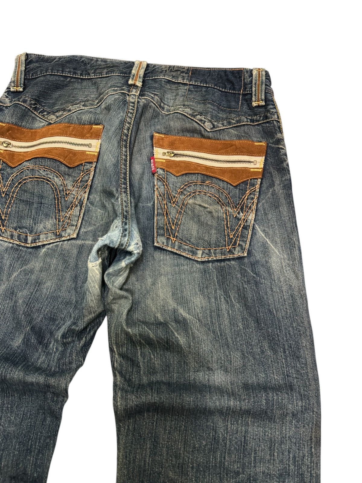 Edwin Distress Edwin Leather Trimmed Western Baggy Rusty Wash Size US 33 - 11 Thumbnail