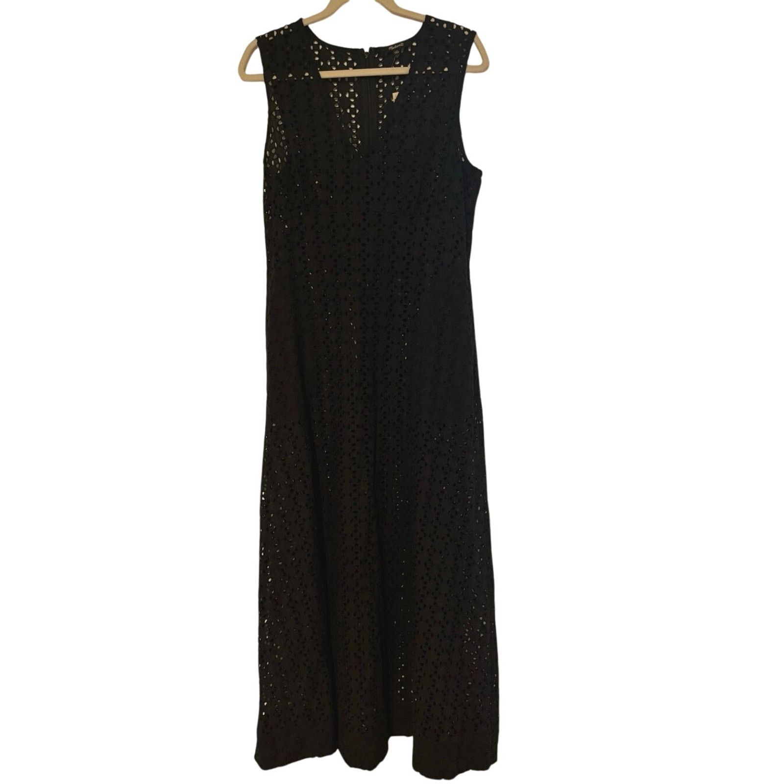 NWT Madewell Eyelet V-Neck Maxi Dress In Black Size 10