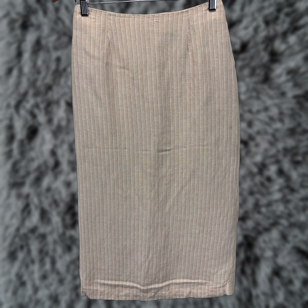 Vintage Jones Wear Womens Linen Midi Skirt Extra Large XL Pink Striped Classic Size 27" / US 4 / IT 40 - 1 Thumbnail