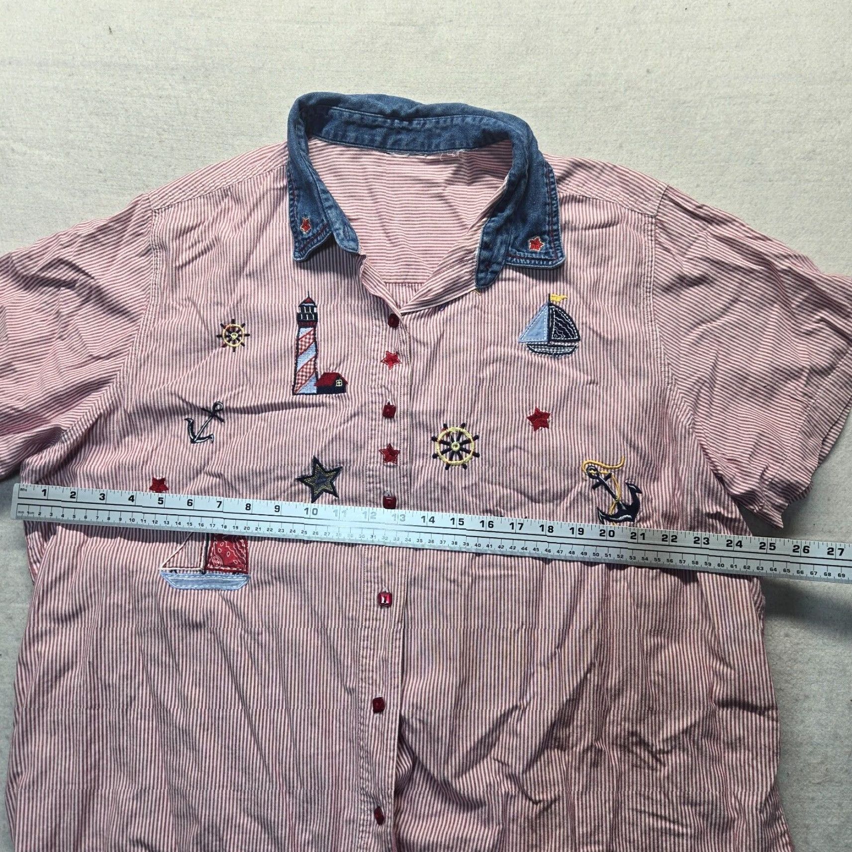 Vintage VINTAGE Bobbie Brooks Nautical Boat Lighthouse Button Up Shirt Adult Women's XL Red Size XL / US 12-14 / IT 48-50 - 3 Thumbnail