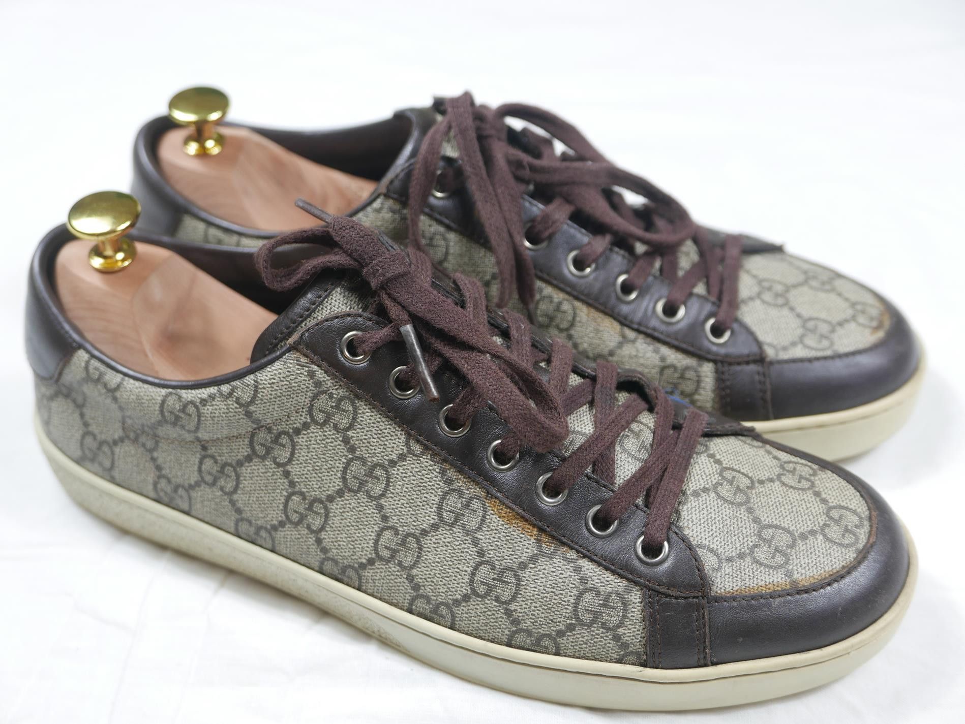 image of Gucci Sneakers Low Top Monogram GG Brown Leather 8 Uk 9 Us, Men's