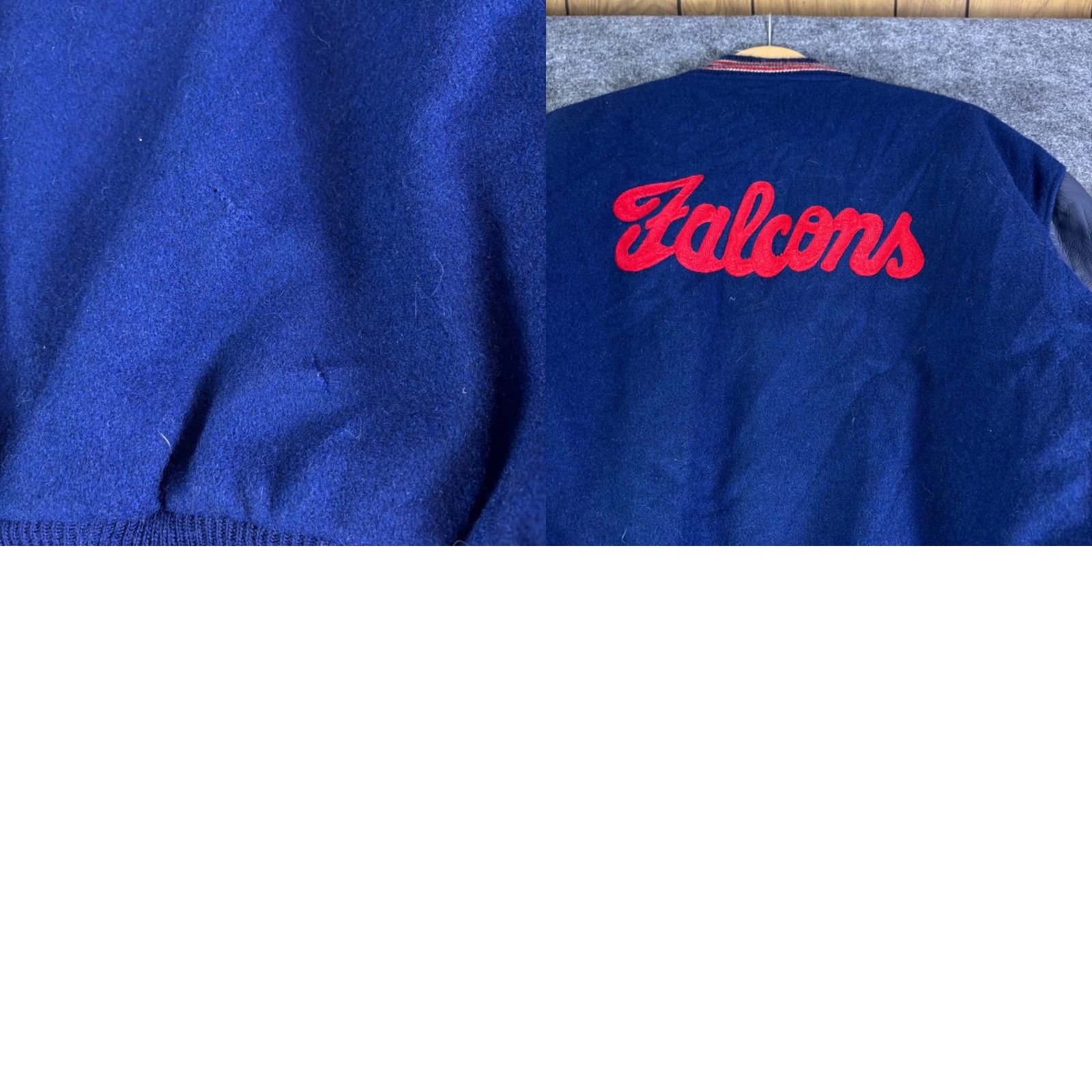 Vintage VINTAGE All Star Sports Falcons Varsity Jacket XL Navy Wool Leather Sleeves USA Varsity Jacket Wool Leather Sleeves Navy XL Mens Womens Boys Girls Size US XL / EU 56 / 4 - 8 Thumbnail
