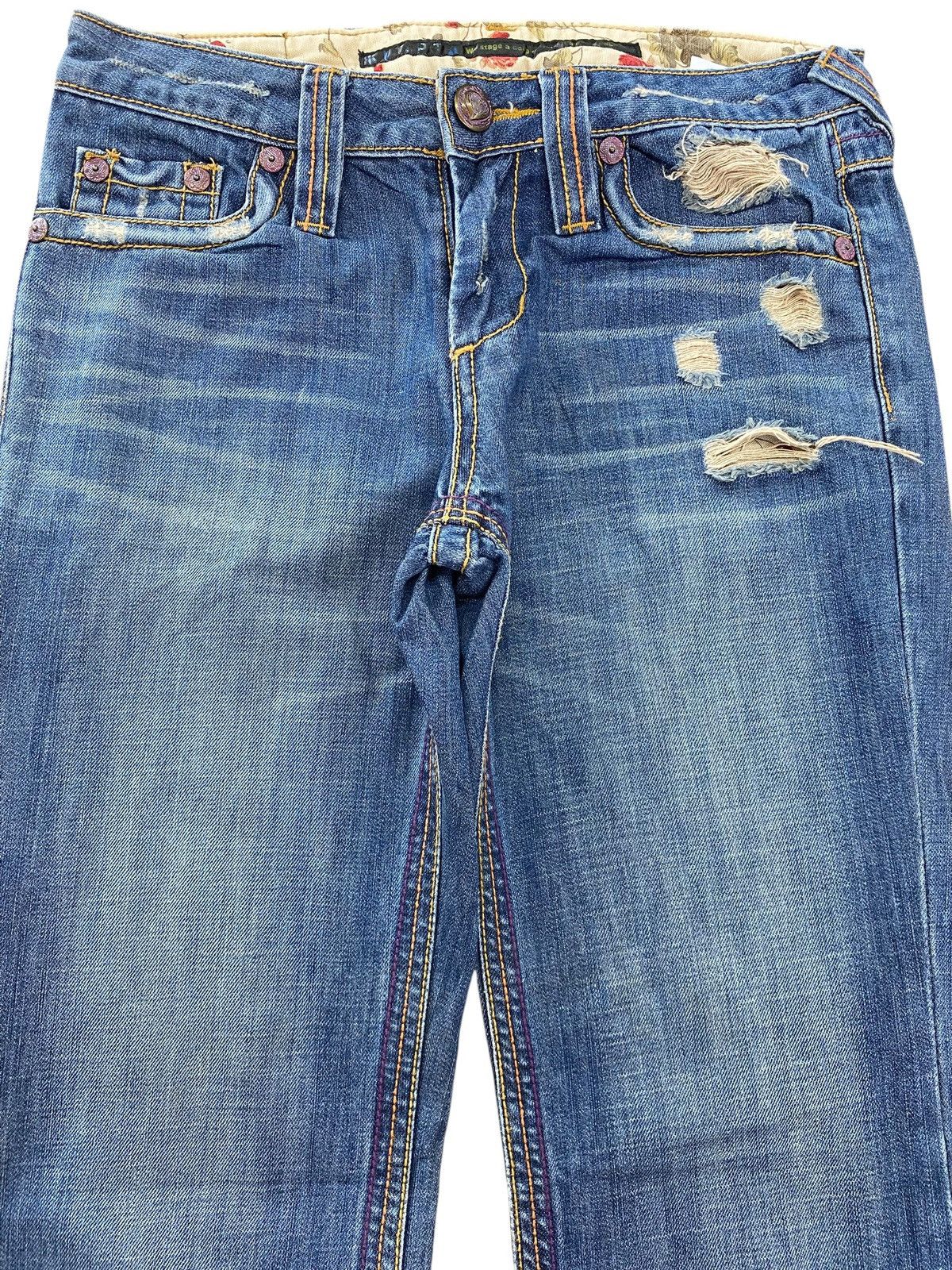 Japanese Brand Japanese Brand Blue Wash Ripped Style Flare Leg Jeans Size US 28 / EU 44 - 2 Thumbnail