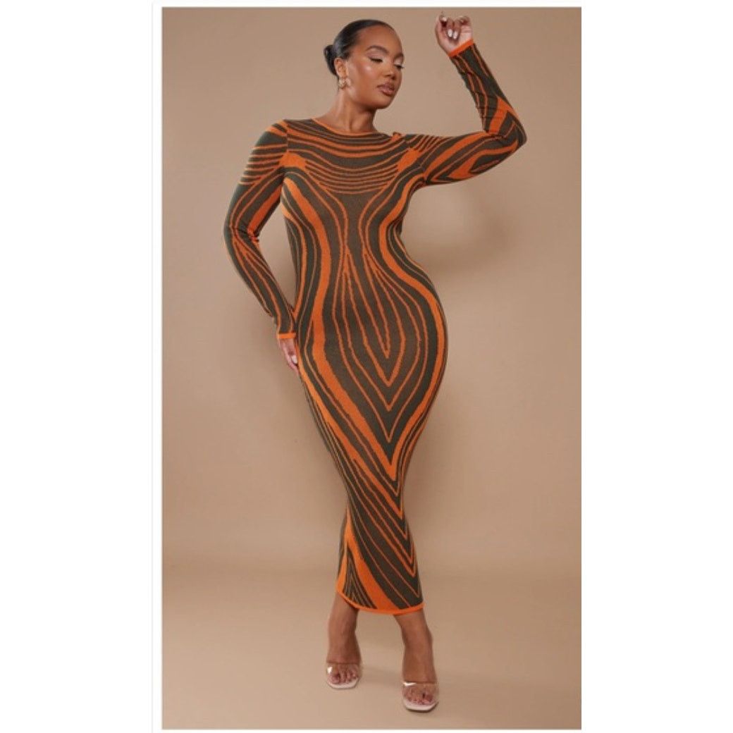 PrettyLittleThing PrettyLittleThing Green Orange Stripe Knitted Dress Size XL Size XL / US 12-14 / IT 48-50 - 2 Thumbnail