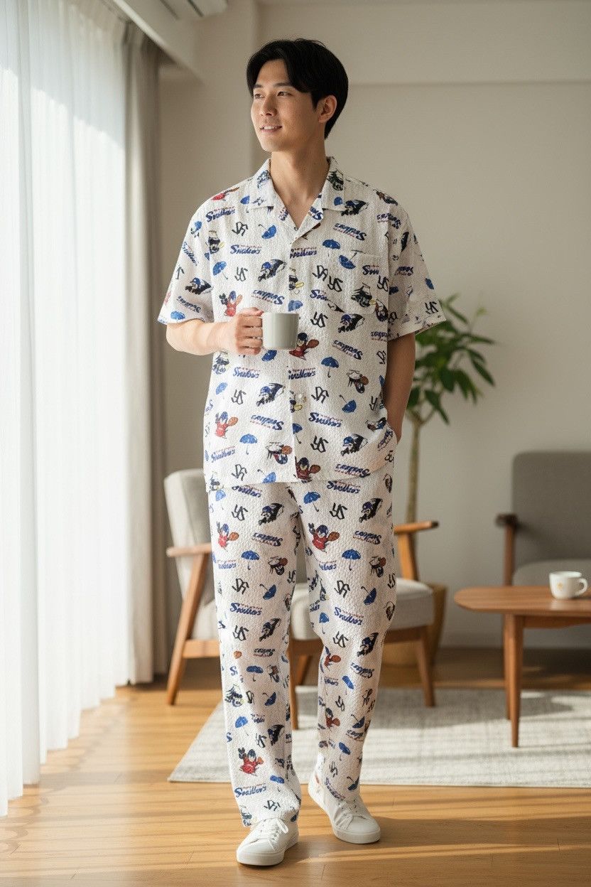 MLB Rare Tokyo Yakult Swallows All Over Print Pajama Set Unisex Size US M / EU 48-50 / 2 - 1 Thumbnail