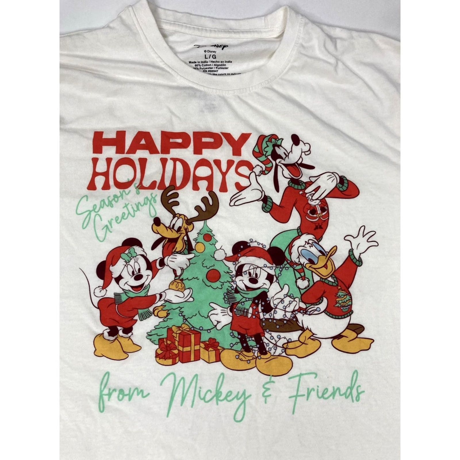 Disney VINTAGE Disney Mickey & Friends Happy Holidays Christmas Graphic T-shirt Men Large White Size US L / EU 52-54 / 3 - 2 Thumbnail