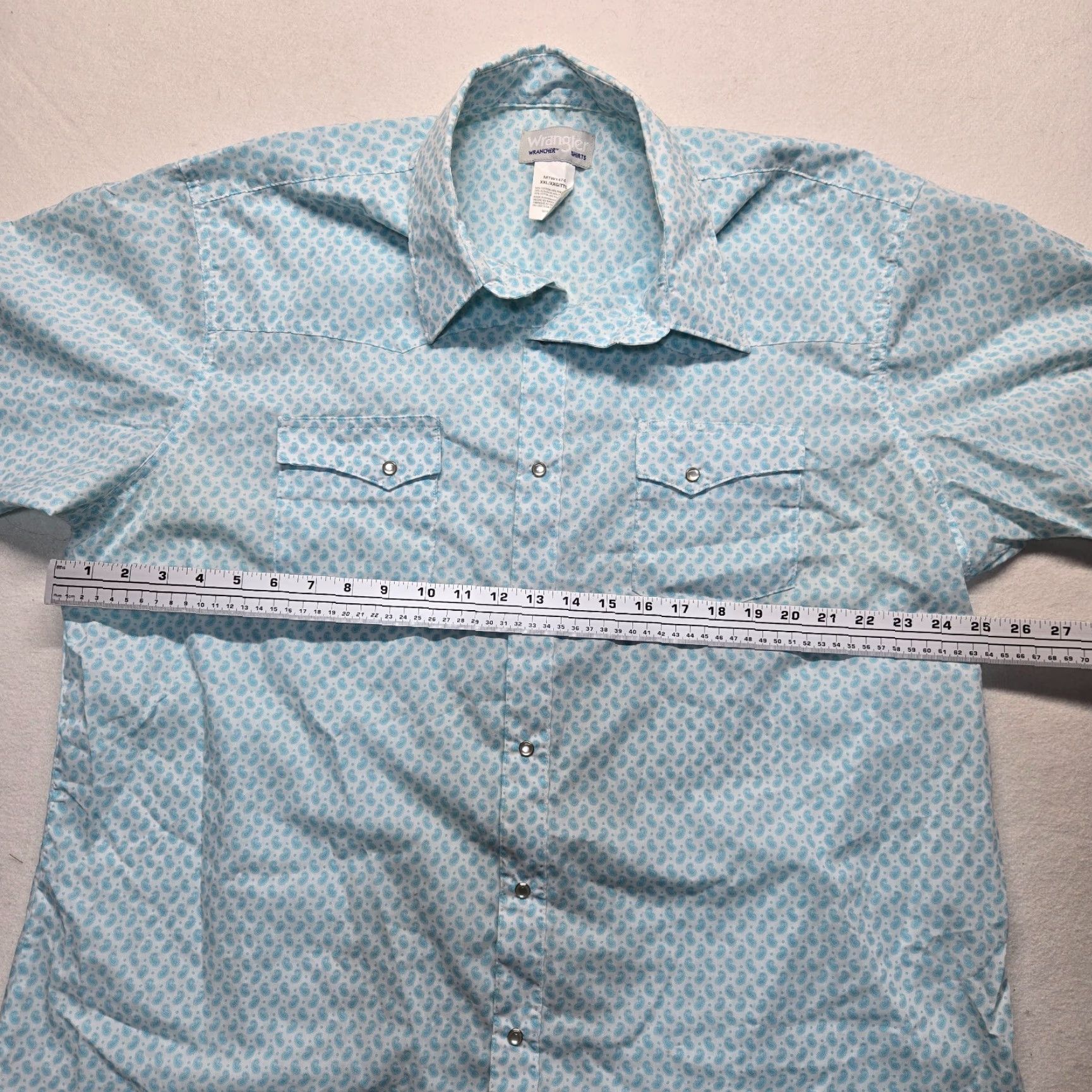 Wrangler Wrangler Wrancher Shirt Western Paisley Pearl Snap Blue Adult Men's Size 2XL Size US XXL / EU 58 / 5 - 5 Thumbnail