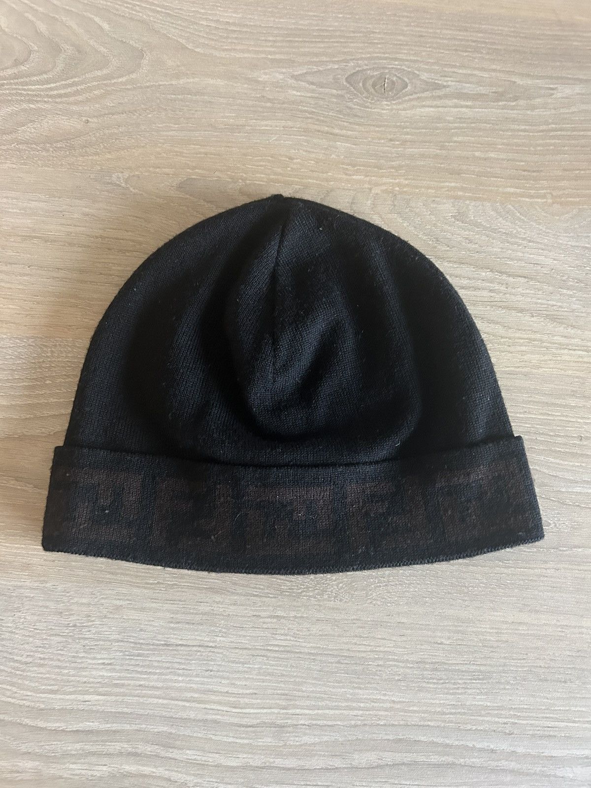 image of Fendi Ff Logo Beanie in Black, Men's