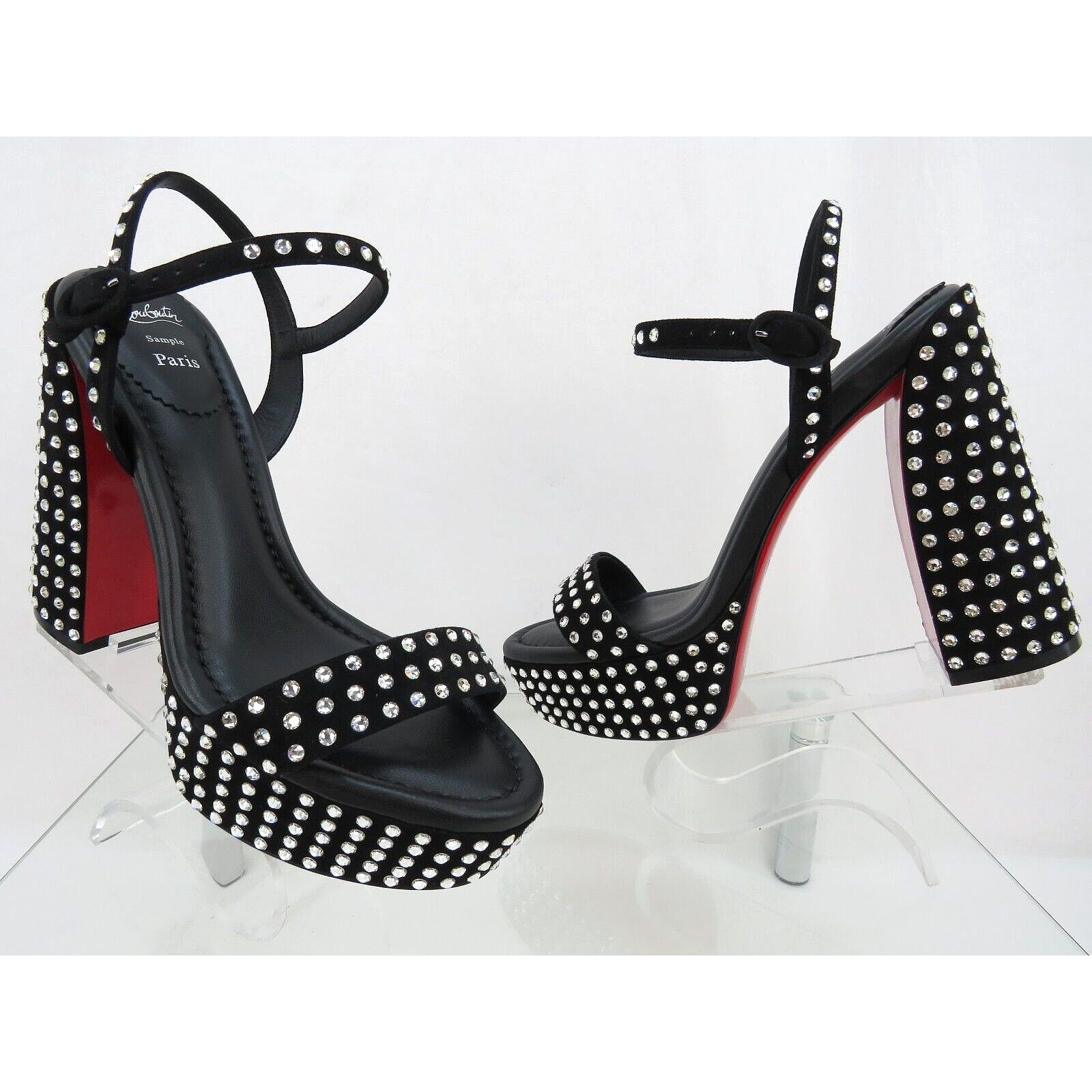 Christian Louboutin MOVIDA JANE BLACK SUEDE CRYSTALS PLATFORM SANDAL PUMPS 39 Size US 9 / IT 39 - 5 Thumbnail