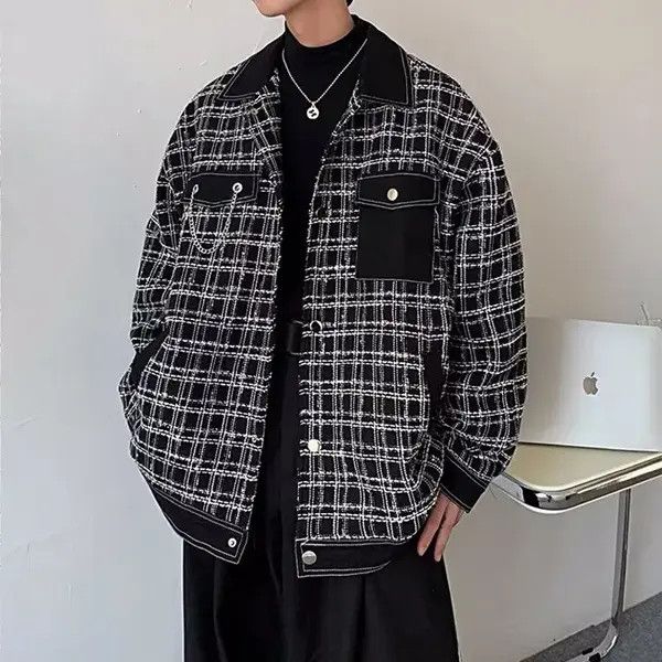 Japanese Brand Kokubu x Asou Black colorblock tweed jacket with chain Size US M / EU 48-50 / 2 - 7 Thumbnail