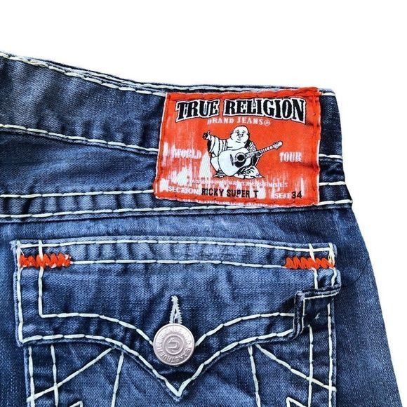 True Religion True Religion Jeans Size 38 RICKY SUPER T Blue Trashed Paint Size US 38 / EU 54 - 4 Thumbnail