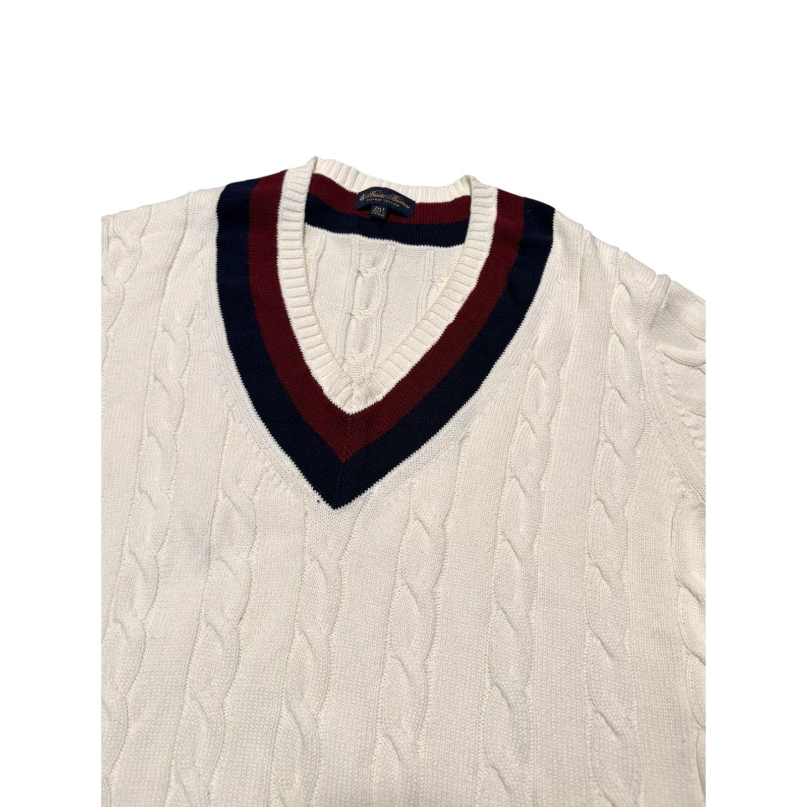Brooks Brothers VINTAGE Brooks Brothers Supima Cotton Tennis Sweater 2XLT Tall Cream Cable Knit Cricket Mens Sweater Pullover Knit Size US XXL / EU 58 / 5 - 2 Thumbnail