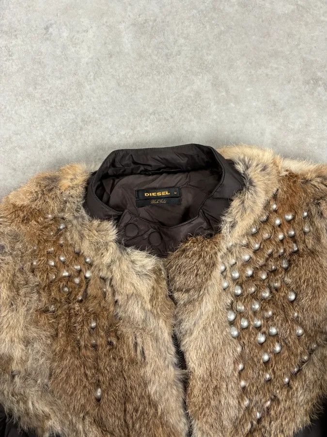 Diesel 2000s Diesel Fur Studded Shoulders Brown Puffer Jacket Size US M / EU 48-50 / 2 - 4 Thumbnail