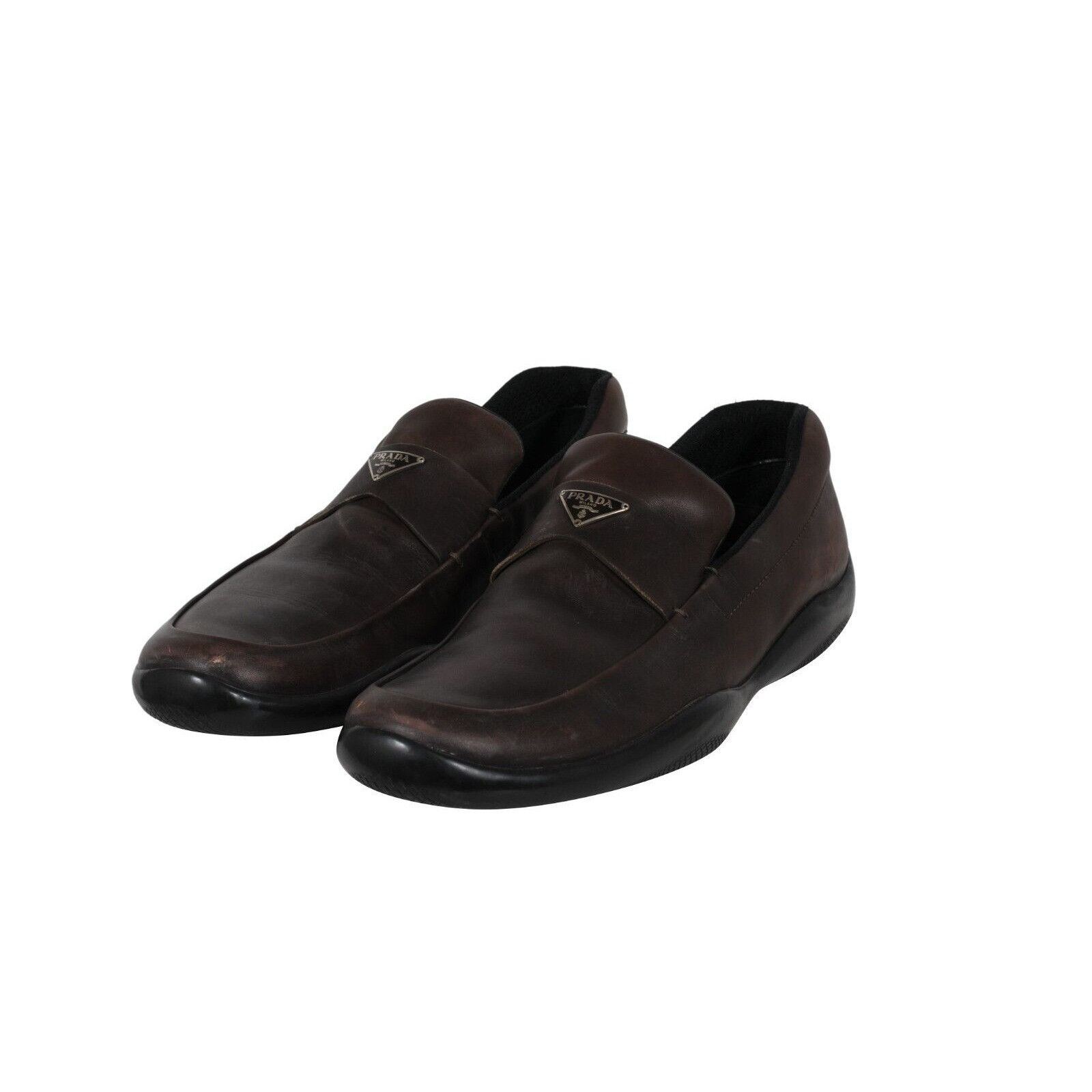 Prada Traingle Logo Plaque Loafers Brown Leather - 01768 Size US 11 / EU 44 - 3 Thumbnail