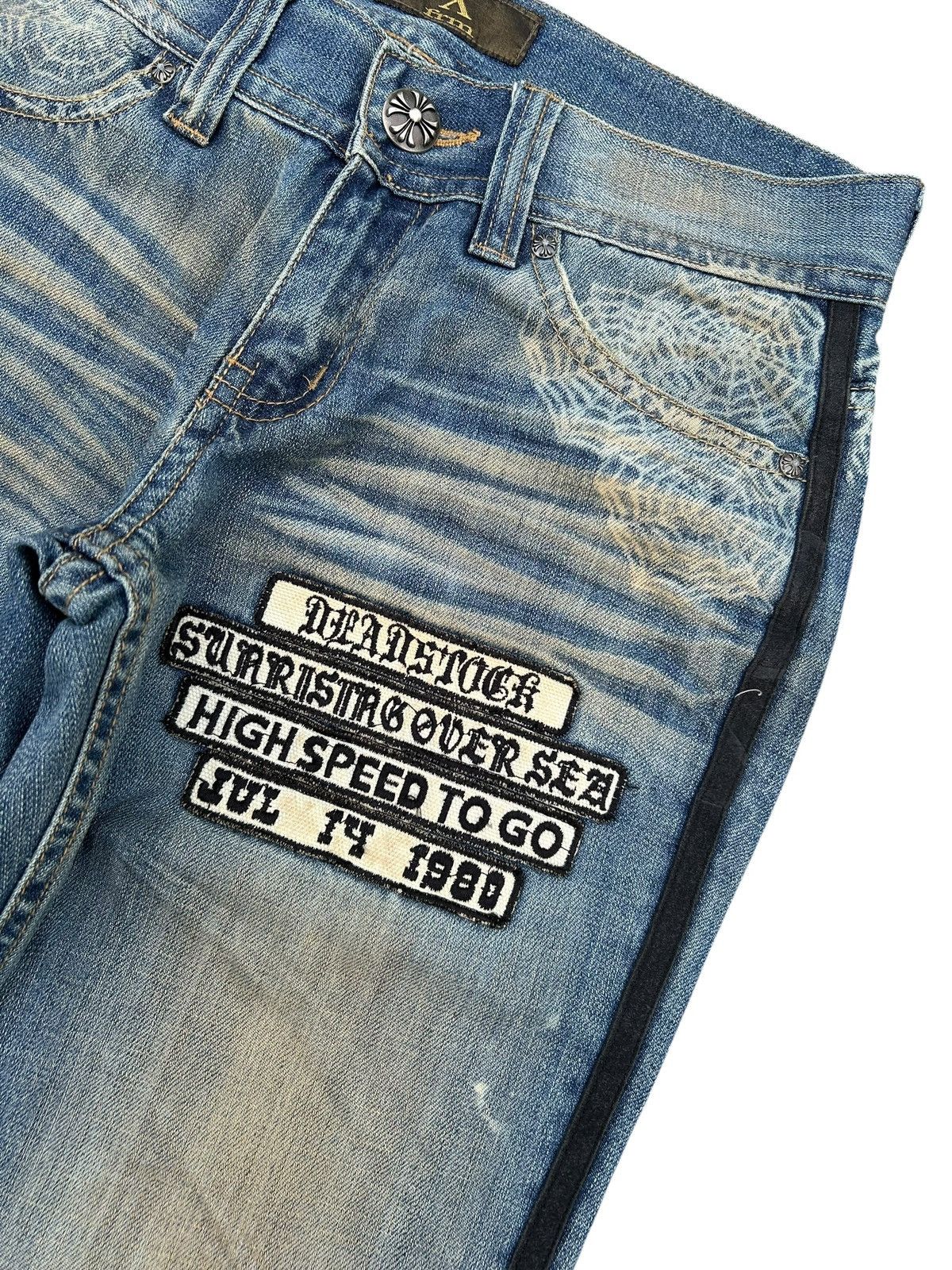 If Six Was Nine FLARE🔥 Xfrm Japanese Punk Bondage Rusty Faded Denim Jeans ☠️🎌 Size US 30 / EU 46 - 4 Thumbnail