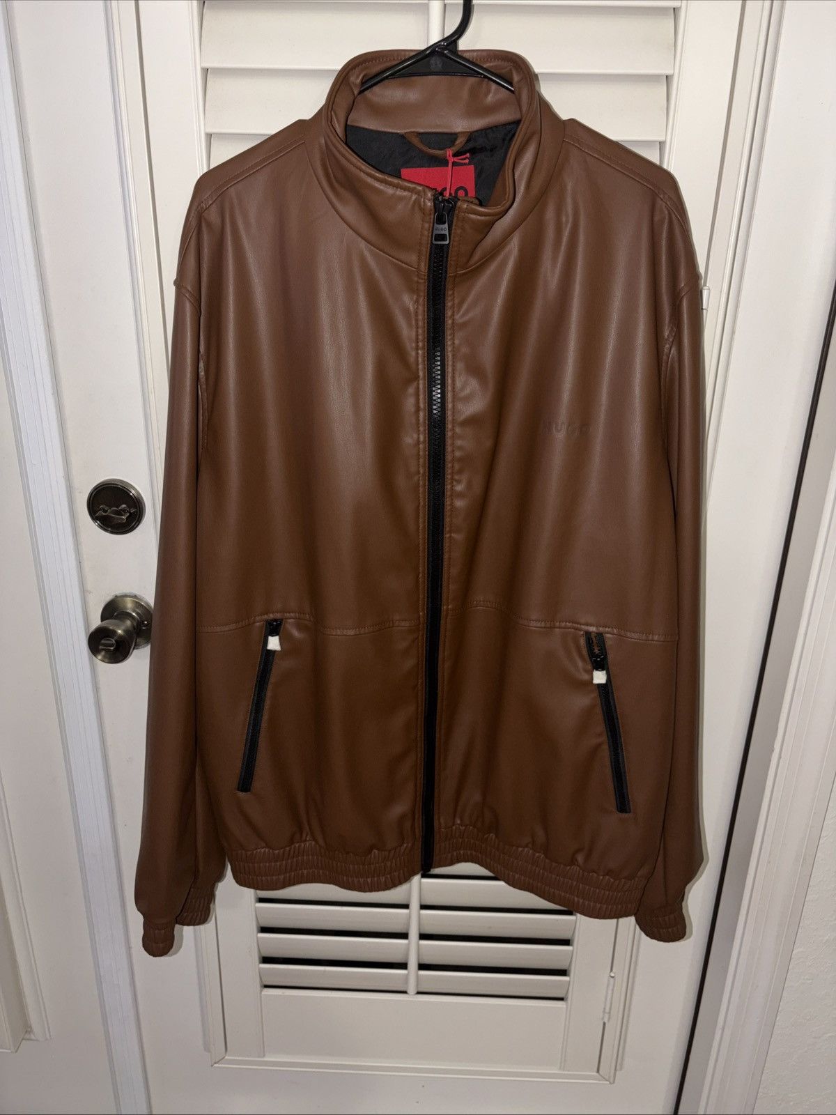 Hugo Boss HUGO BOSS slim fit Brown bomber jacket Vegan leather Size US XXL / EU 58 / 5 - 1 Thumbnail