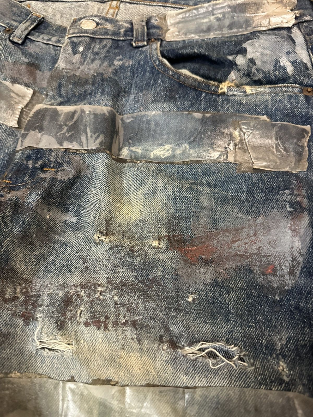 Vintage “Dirty” Duct Tape Hand Painted Denim Jeans 34 Rubber Size US 34 / EU 50 - 5 Thumbnail