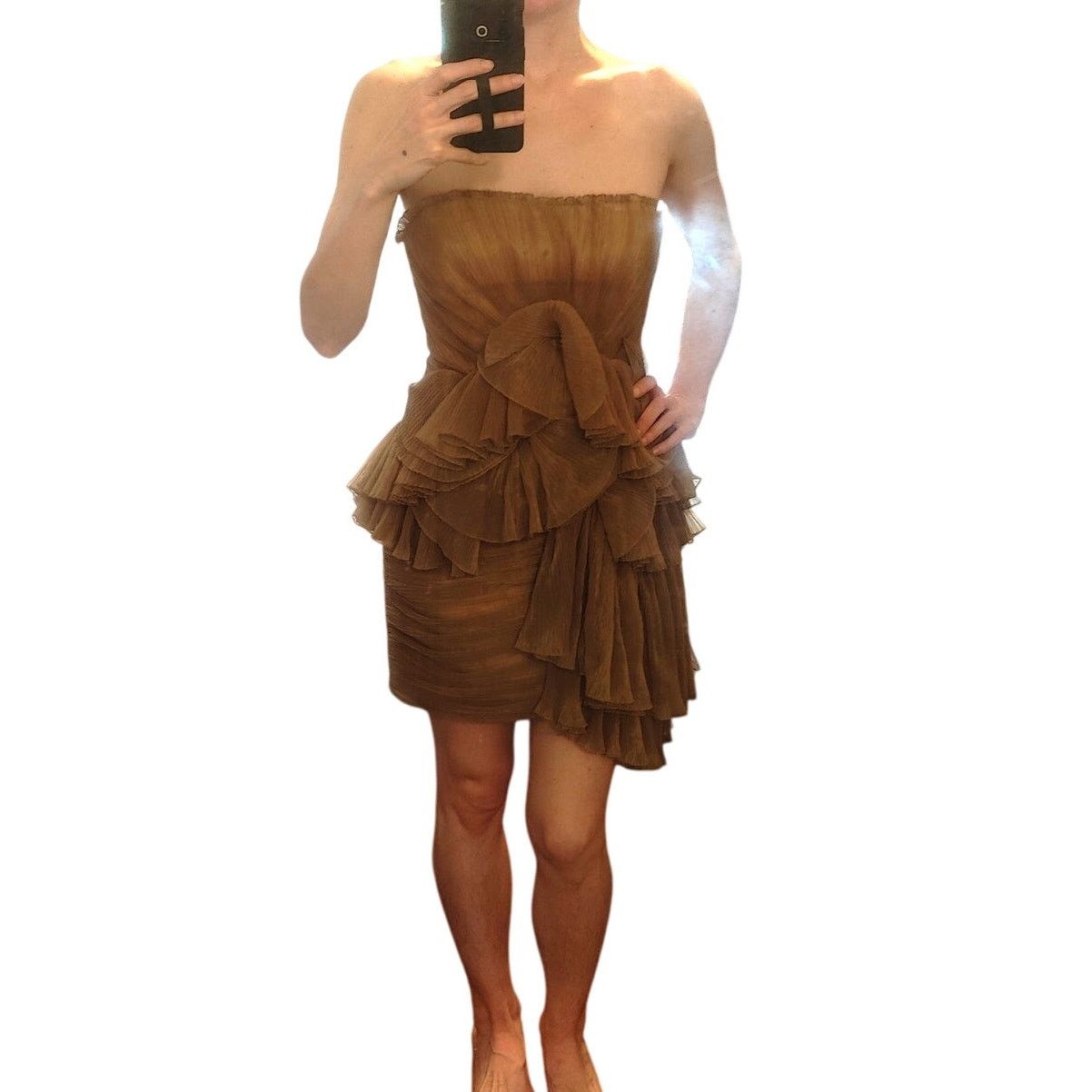 Bcbgmaxazria BcbgMaxAzria Runway Ruffle Mini Dress Womens 0 Tan Size XS / US 0-2 / IT 36-38 - 4 Thumbnail