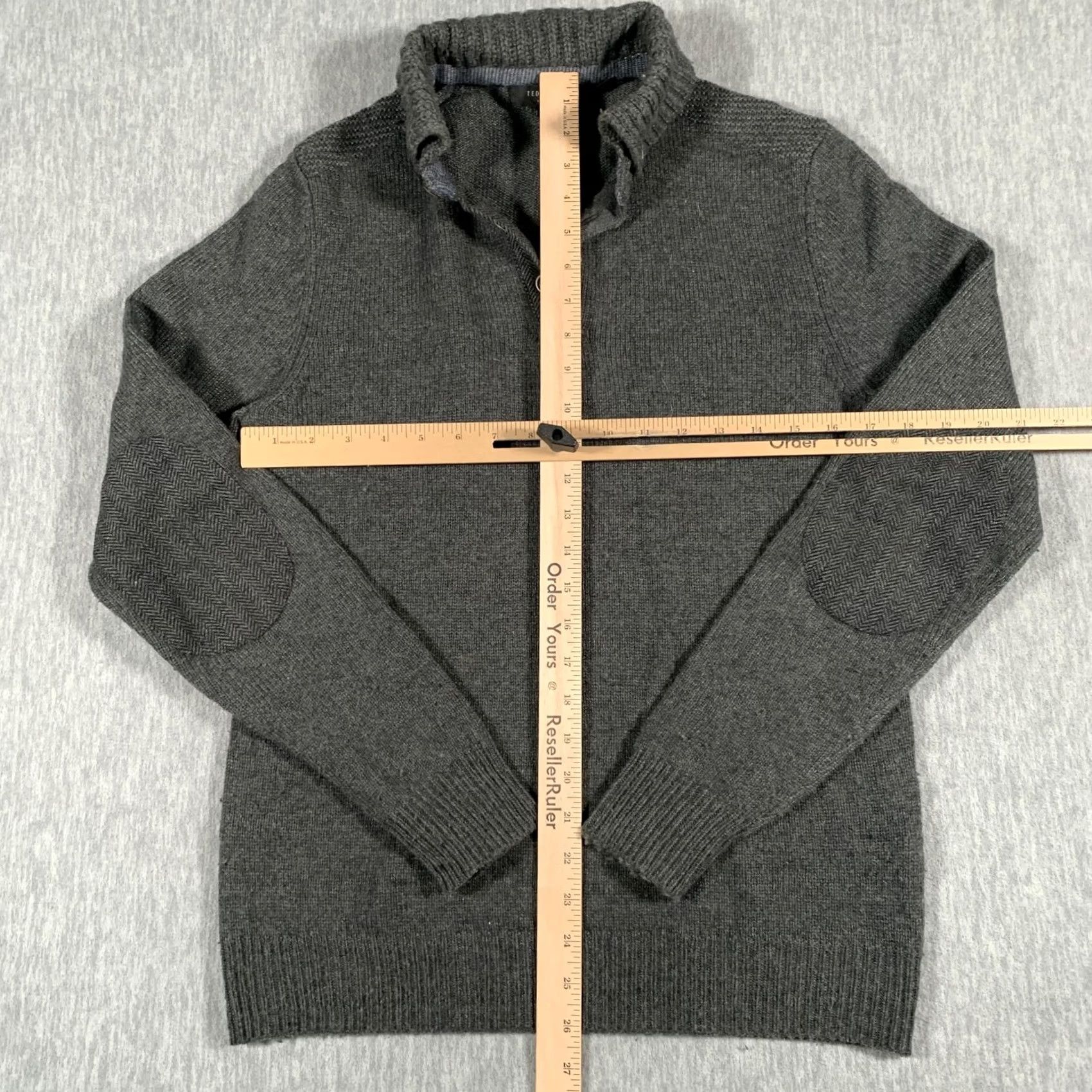 Ted Baker Ted Baker Sweater Mens Medium Gray Wool Blend Shawl Collar Elbow Patch Pullover Size US S / EU 44-46 / 1 - 5 Thumbnail