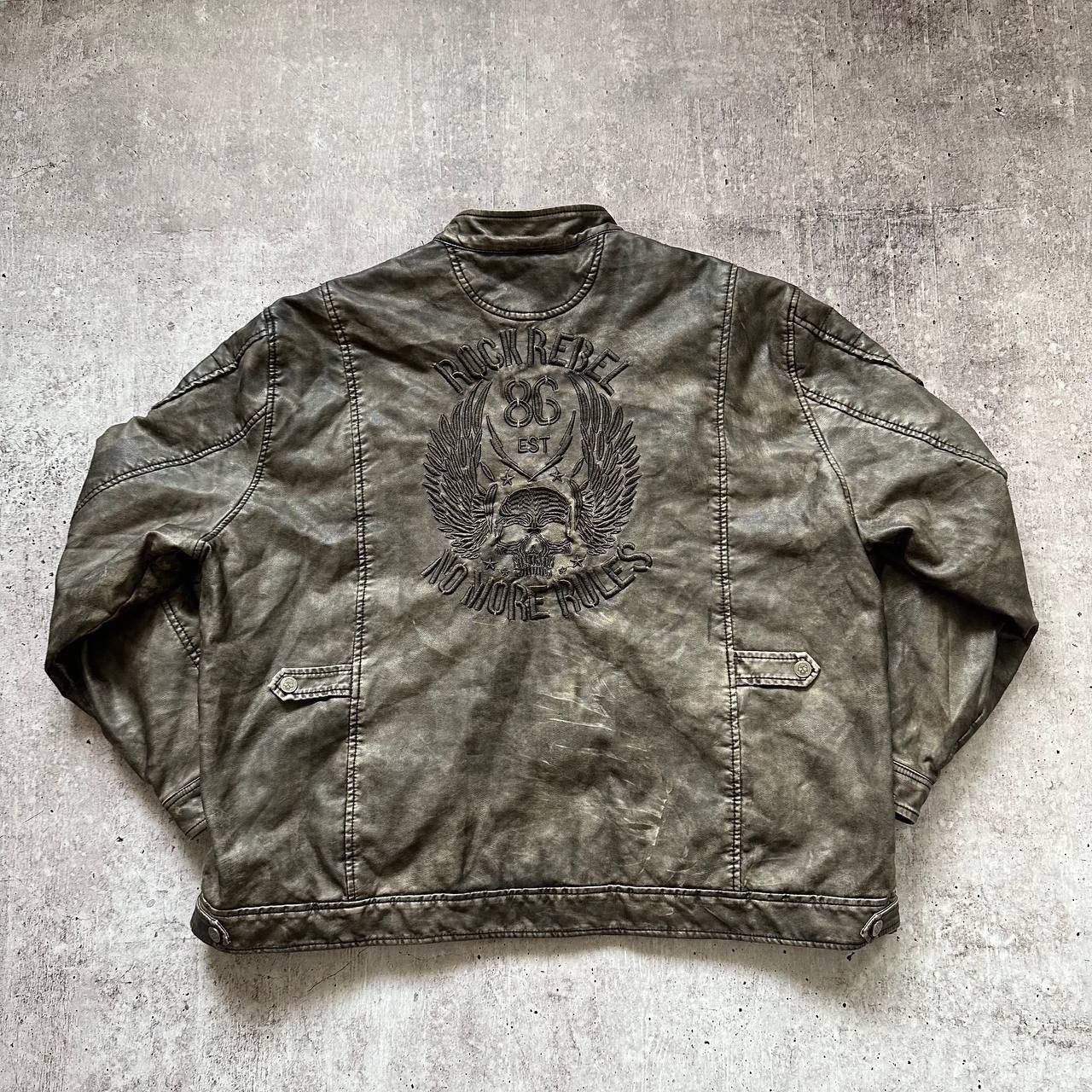 Vintage Rock Rebel No More Rules est 86 Leather Vintage Biker Jacket Size US XL / EU 56 / 4 - 7 Thumbnail