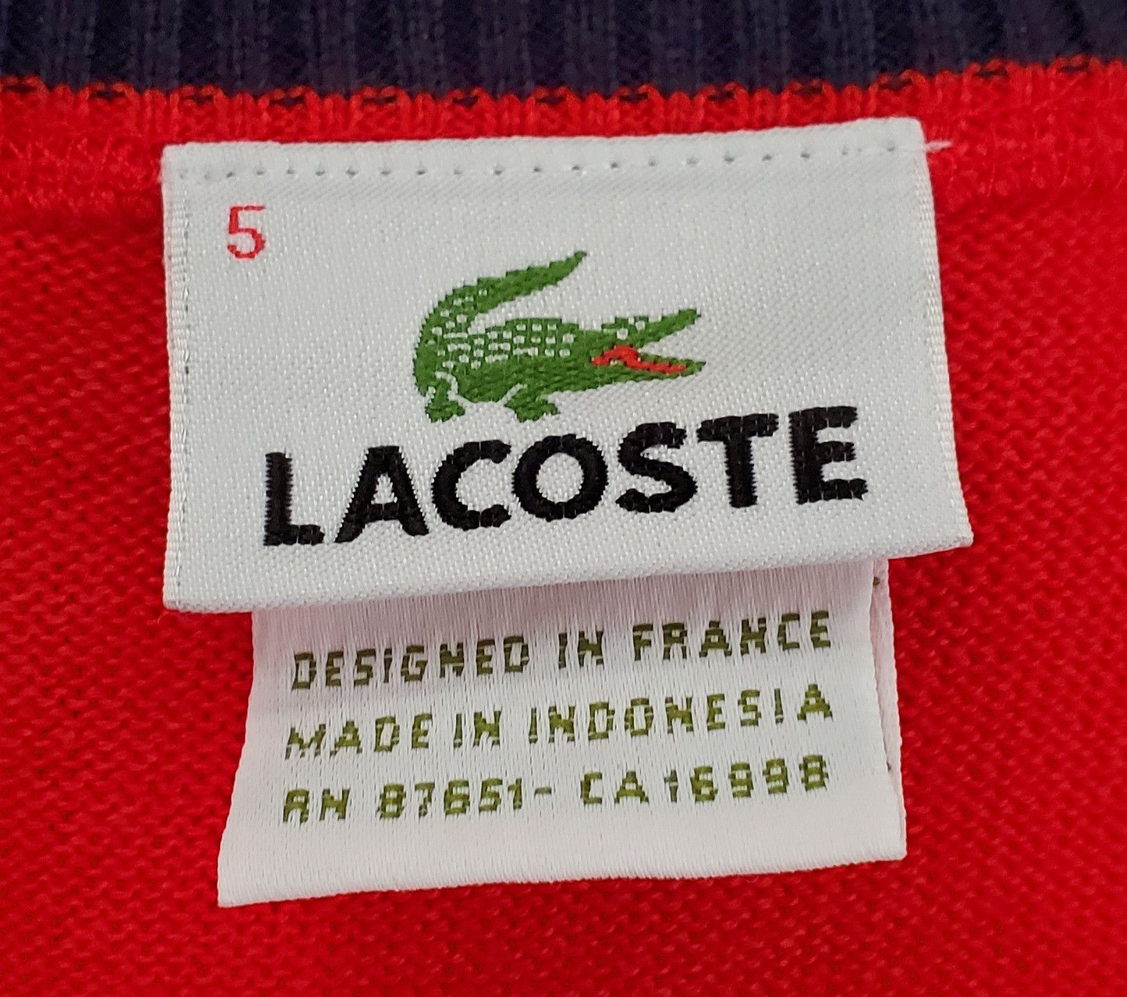 Lacoste Lacoste Pullover Red V Neck Sweater 100% Cotton Style F5178 Size US L / EU 52-54 / 3 - 7 Thumbnail