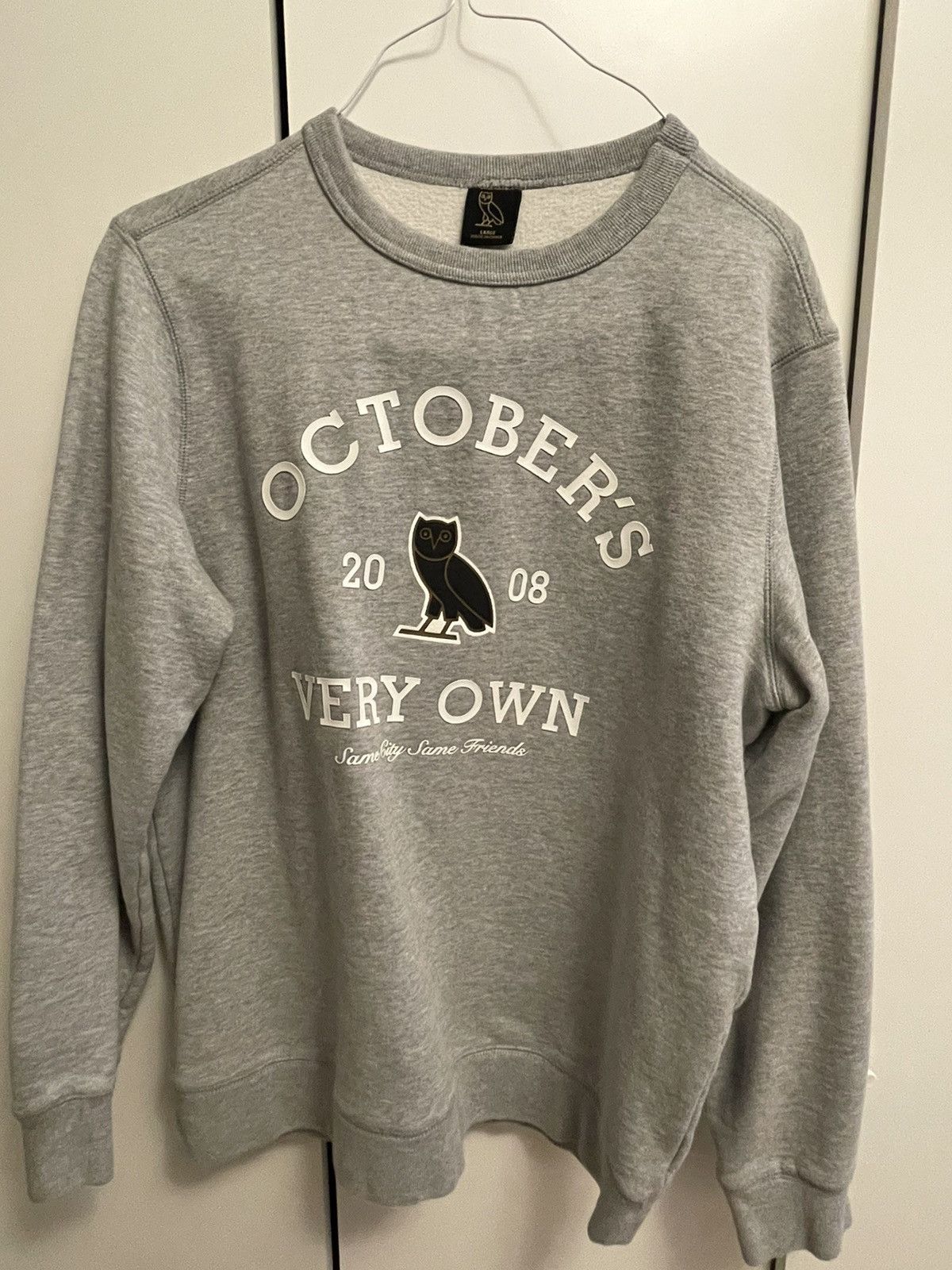 image of Drake x Octobers Very Own Ovo Collegiate Crewneck (Heather Grey), Men's (Size Large)