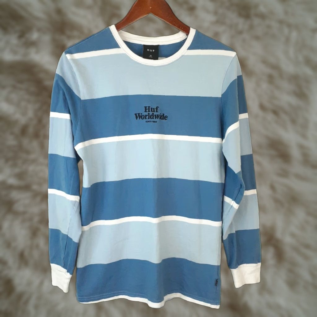 Huf HUF Worldwide Long Sleeve Striped T-Shirt Mens Medium Blue Size US S / EU 44-46 / 1 - 1 Thumbnail