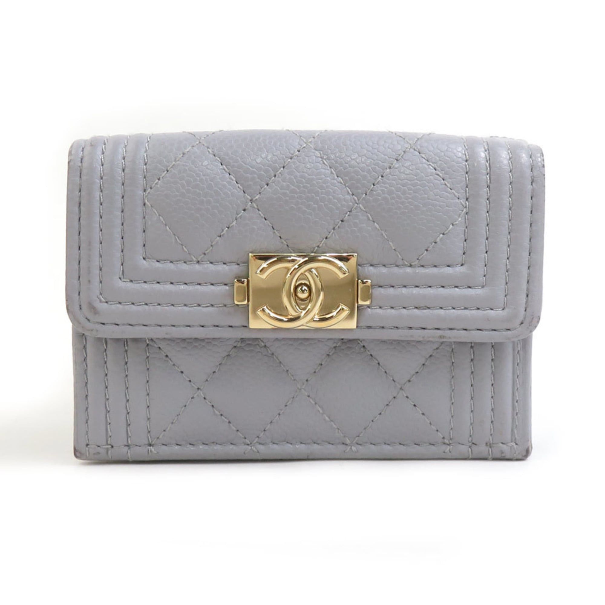 Chanel CHANEL Boy Chanel Tri-fold Wallet in Light Gray Caviar Leather, Women's, r10967a Size ONE SIZE - 1 Thumbnail