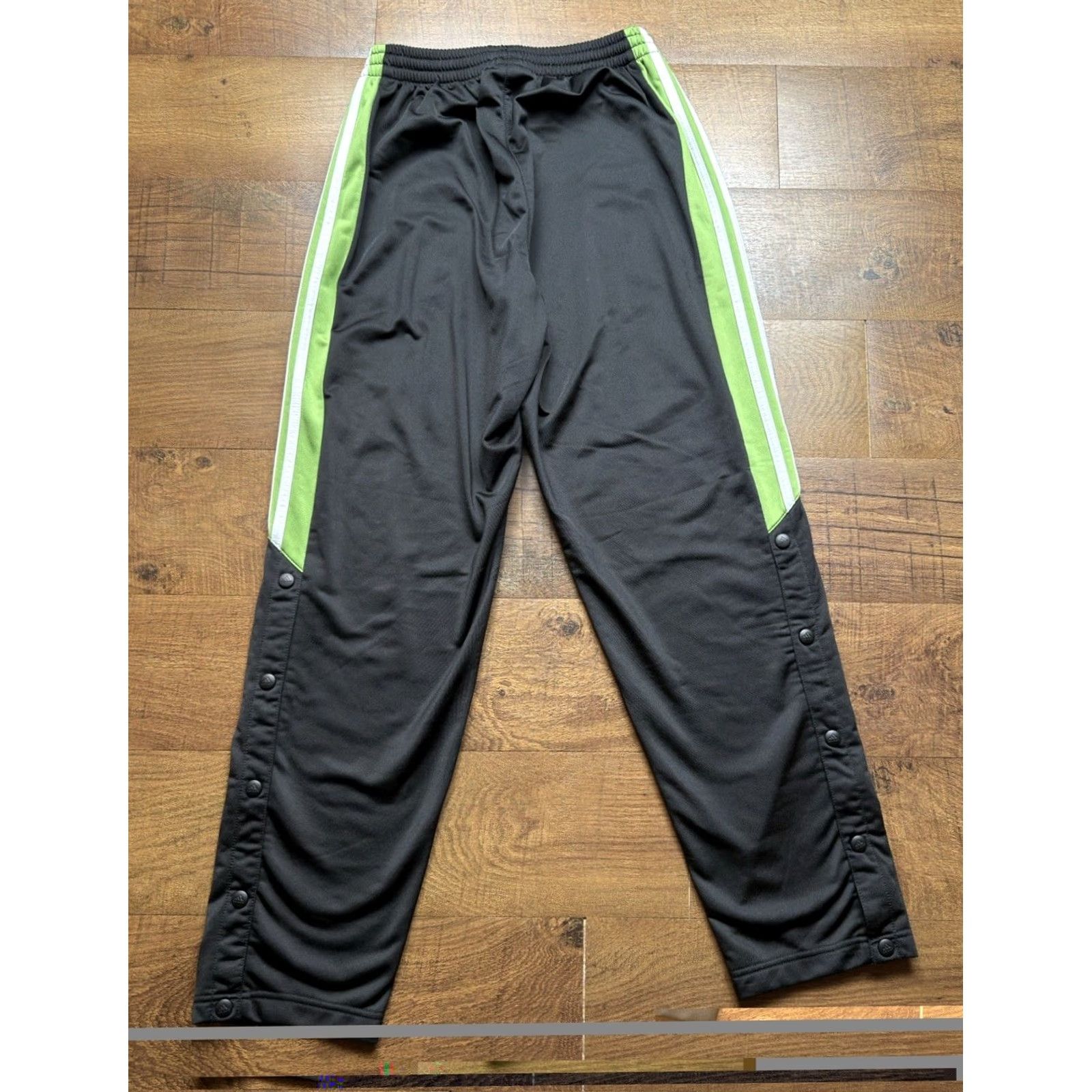 Adidas VINTAGE Adidas Track Pants Mens M 30 Inseam Black Green Tear Away Pockets Elastic Waist 90s Size US 31 - 2 Thumbnail
